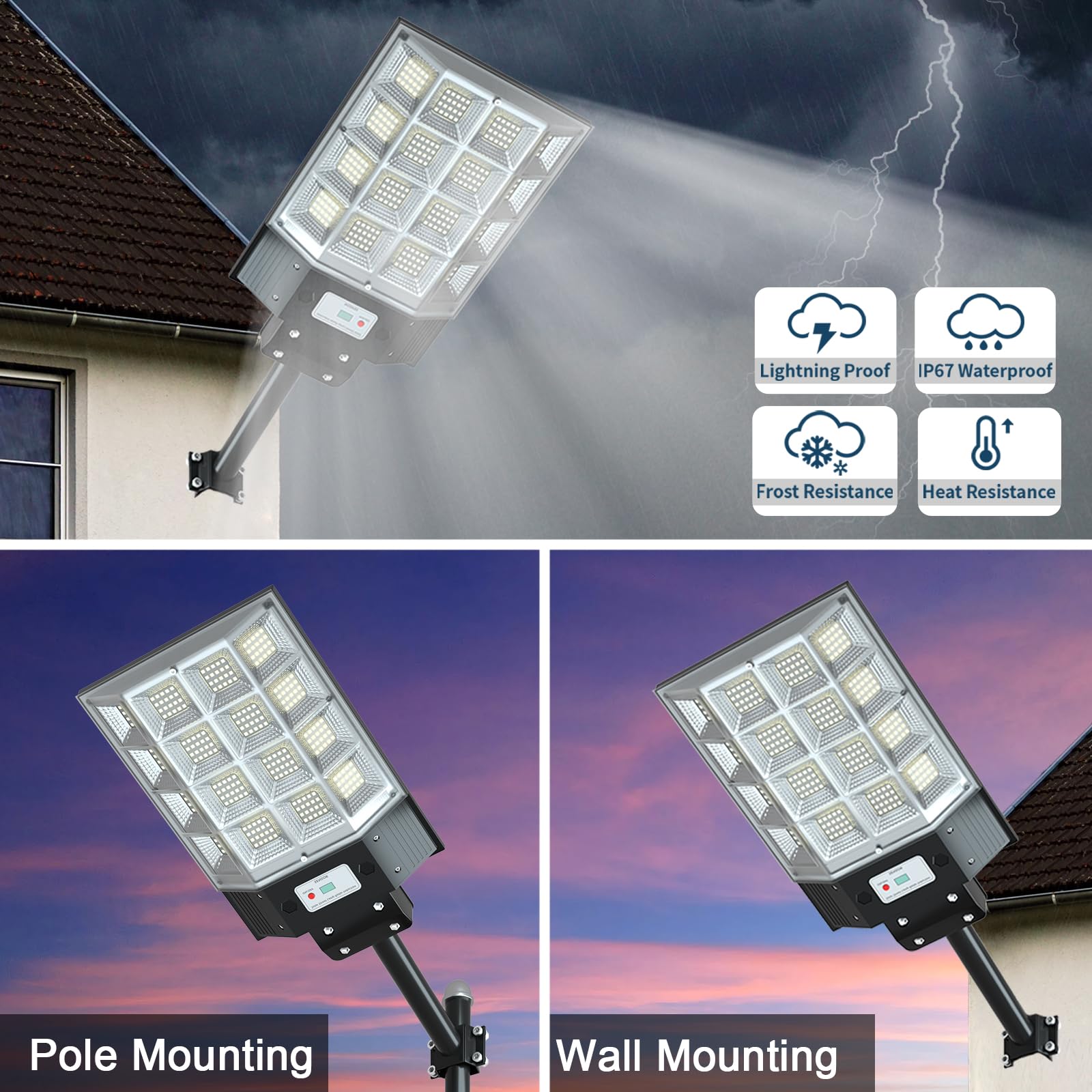 Waitscher Solar Flood Light 3000W With Motion Sensor, 350000Lm, Waterproof - 2 Pack