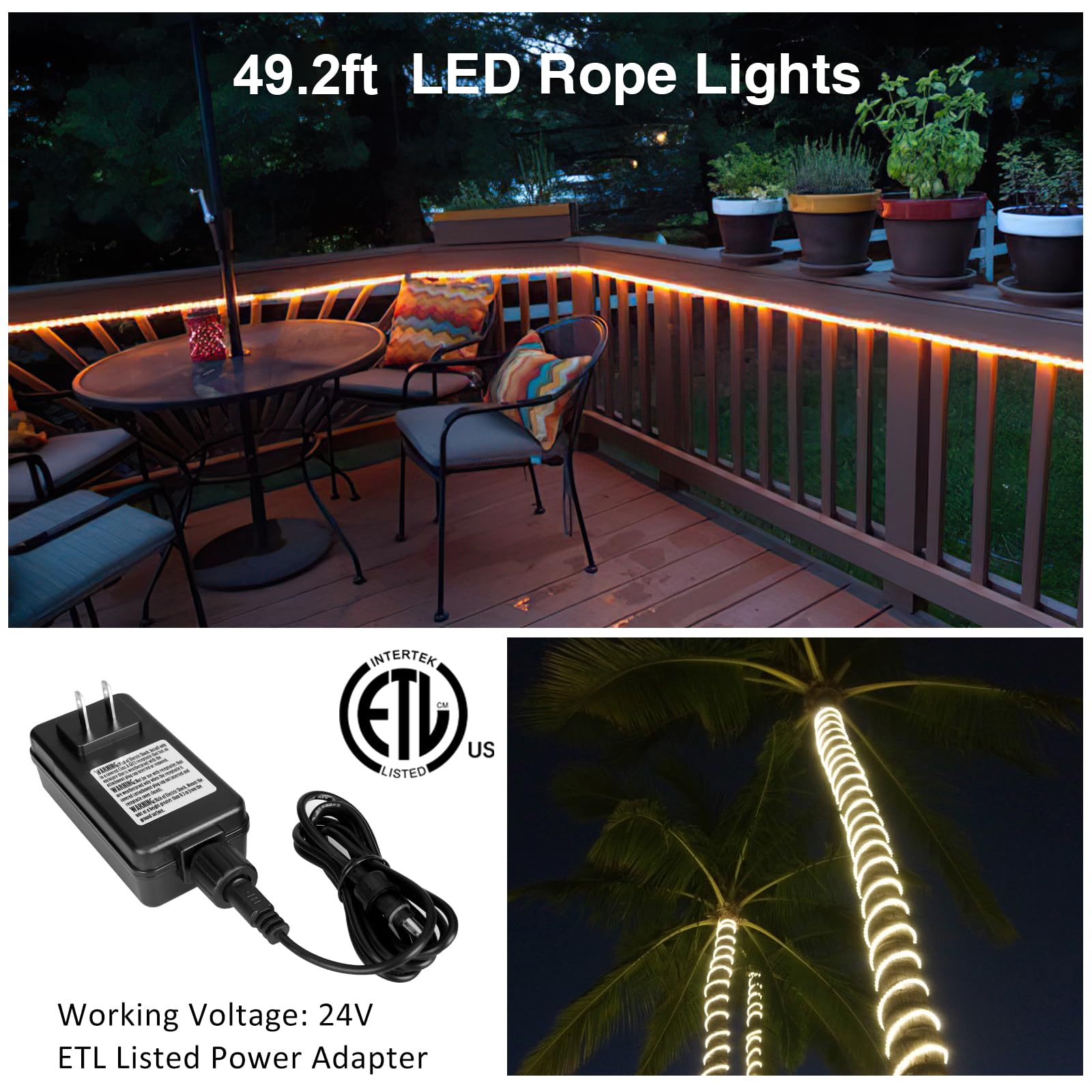 HotMoon Smart LED Outdoor Rope Light 52.5ft RGB Music Sync App Control IP65 Model NTS50-RGB-US-F