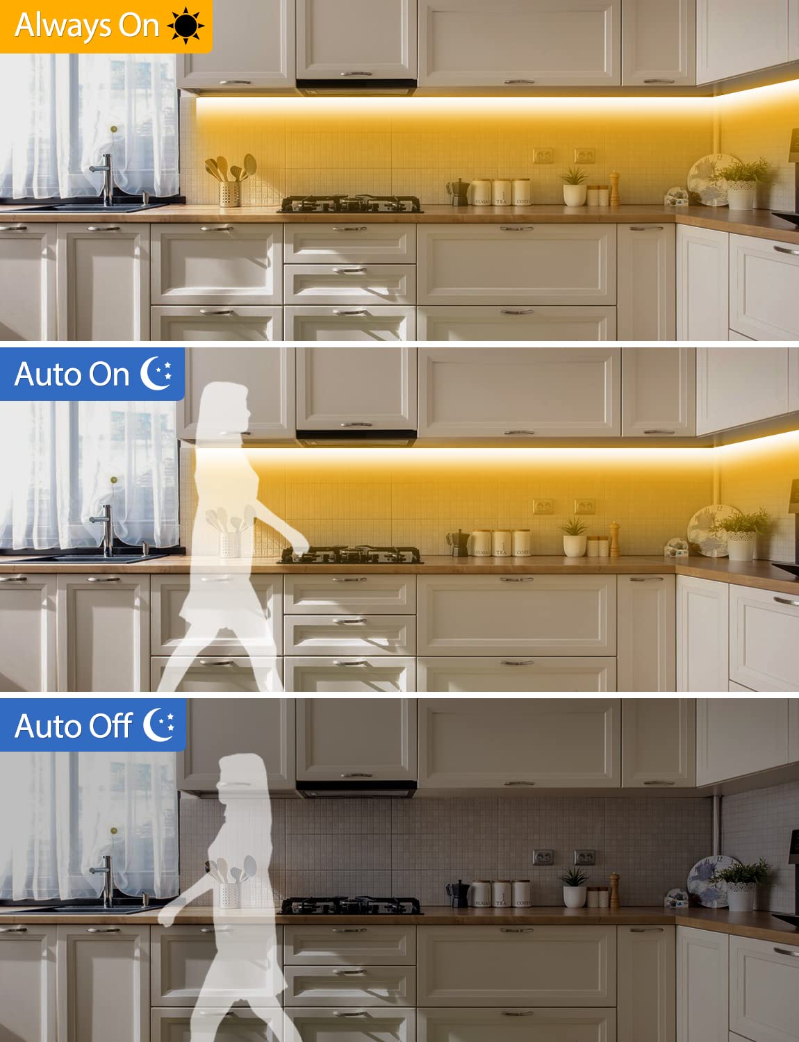 Maticod Motion Sensor Lights Indoor Under Bed Lights, 3500K Motion Sensor Led Strip Lights For Bedroom, Warm White Under Cabinet