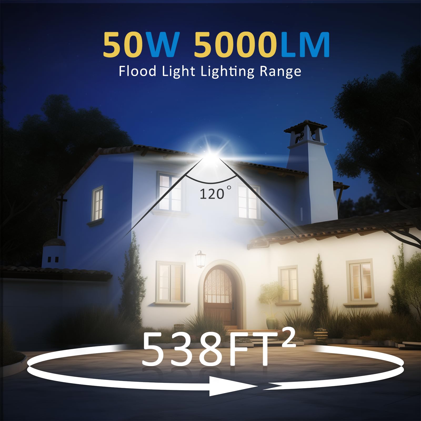 ZHPINGMX 50W LED Flood Light - 5000LM Super Bright, 6500K Daylight White, IP66 Waterproof, Black, 1Pack