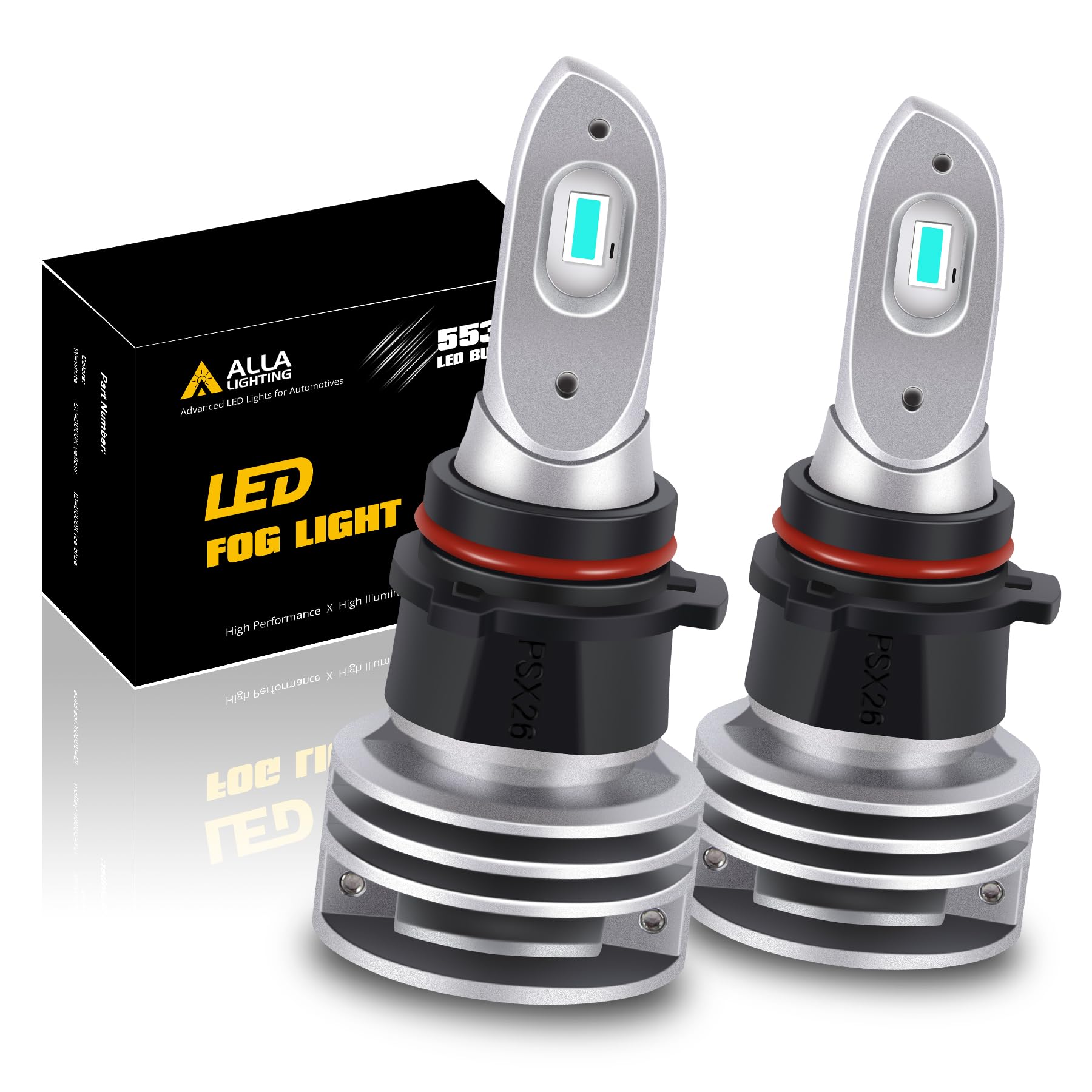 Alla Lighting Pg18.5D-3 Base 8000K Ice Blue 5200Lms 12278 Psx26W Led Fog Or Daytime Running Lights Bulbs H28W 12278C1 12V Drl Can Bus Error Free Xtreme Super Bright