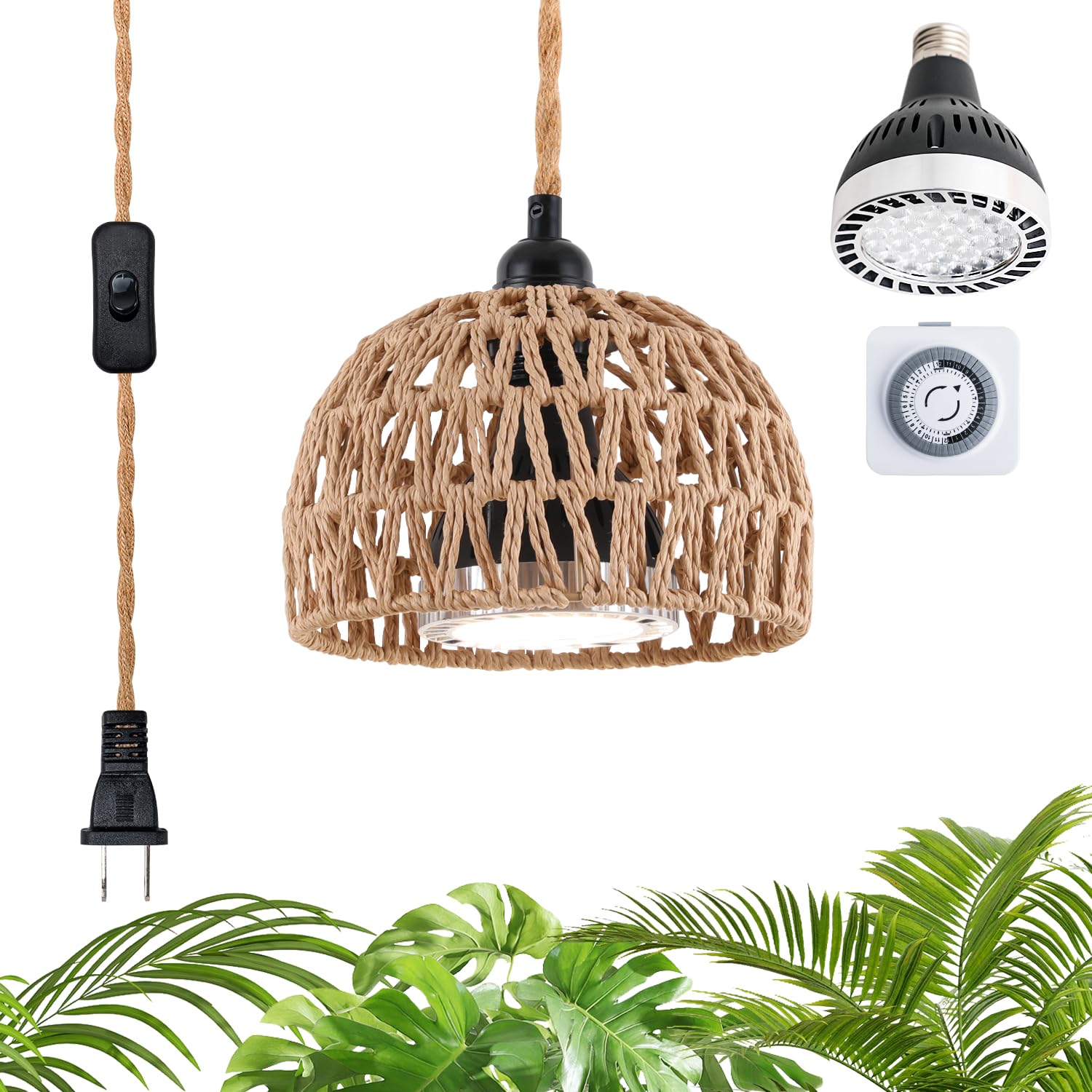 Cofiveevo Hanging Grow Lights for Indoor Plants  Full Spectrum  with Timer and 15FT Power Cord  30W Pendant Plant Lights for Indoor Growing  Garden  Flowers  Greenhouse (4000k  Weaving Style)