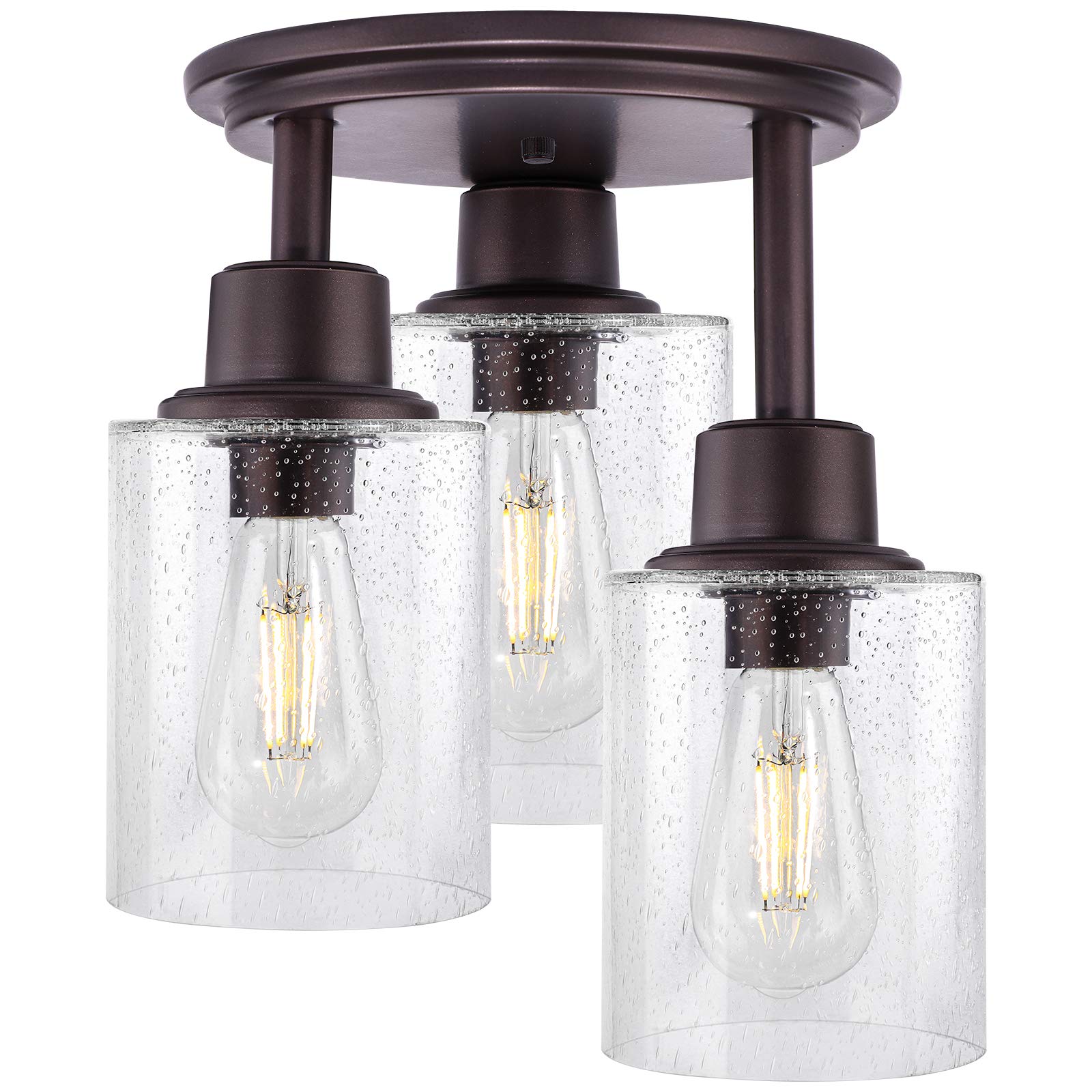 Semi Flush Mount Ceiling Light, 3-Light Close to Ceiling Light Fixtures, Vintage Oil-Rubbed Bronze Finish Kitchen Light Fixture 