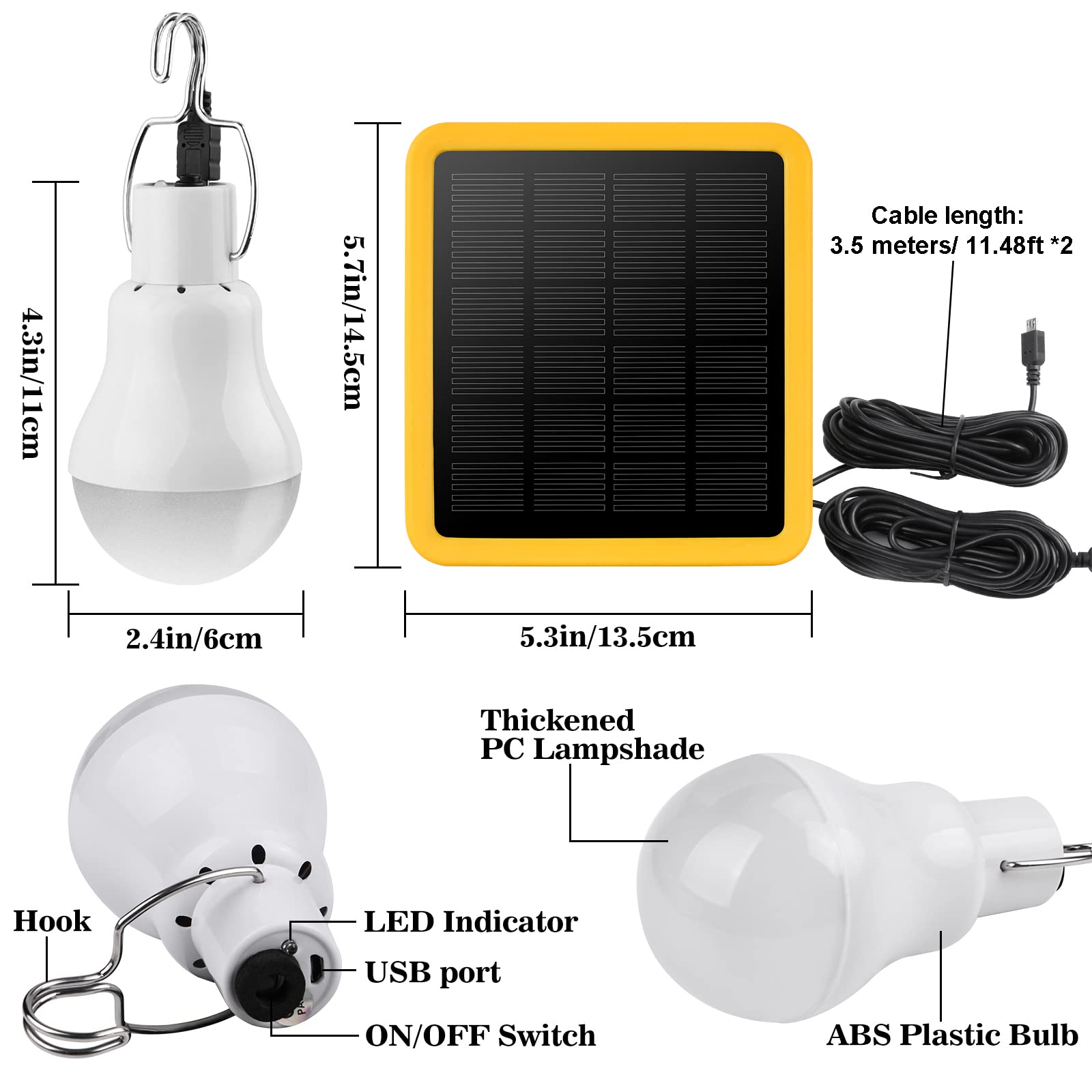Beinhome Solar LED Light Bulb, Portable Camping Lantern, Cold White, Model 714, for Indoor/Outdoor Use, Hiking, Garden, Chicken Coop