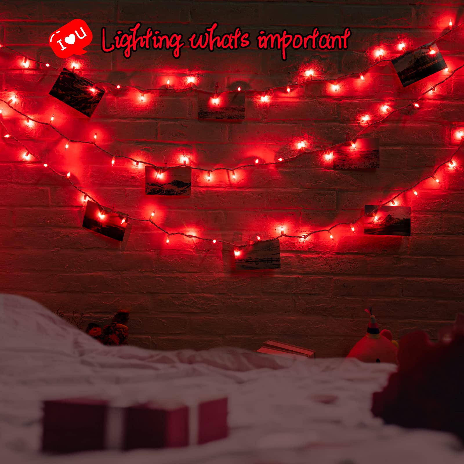 Christmas Red Mini String Lights, 100 Count 26.5 Feet Detachable Incandescent Bulb Waterproof Red Fairy Lights Plug in for Indoo