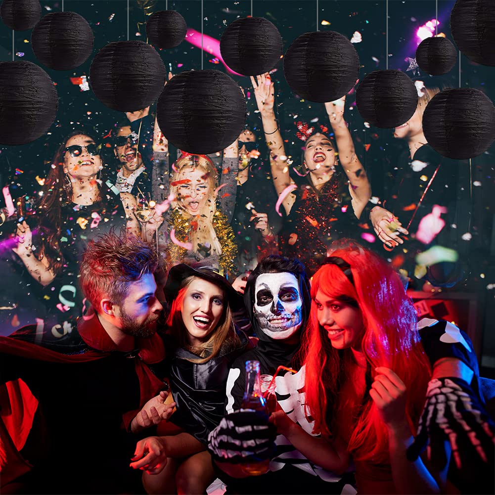 Famolay Black Paper Lanterns 12 Pcs Assorted Size Of 6'' 8'' 10'' 12'' Chinese Round Paper Hanging Decorations Ball Lanterns Lam