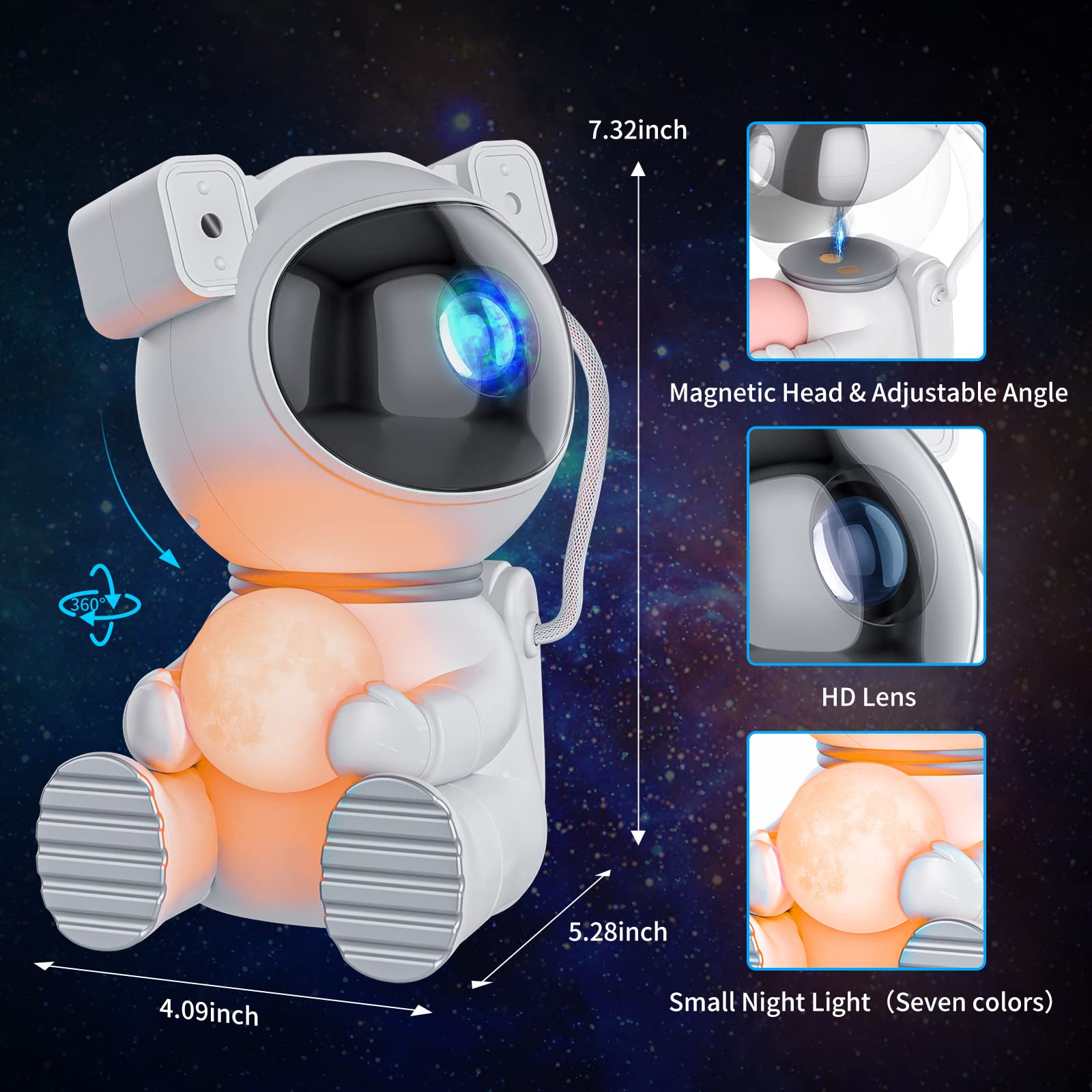 Cayclay Astronaut Galaxy Projector, White LED Nebula Lamp, Medium Size, Model HJ-XKD05, Night Light with Timer and Remote
