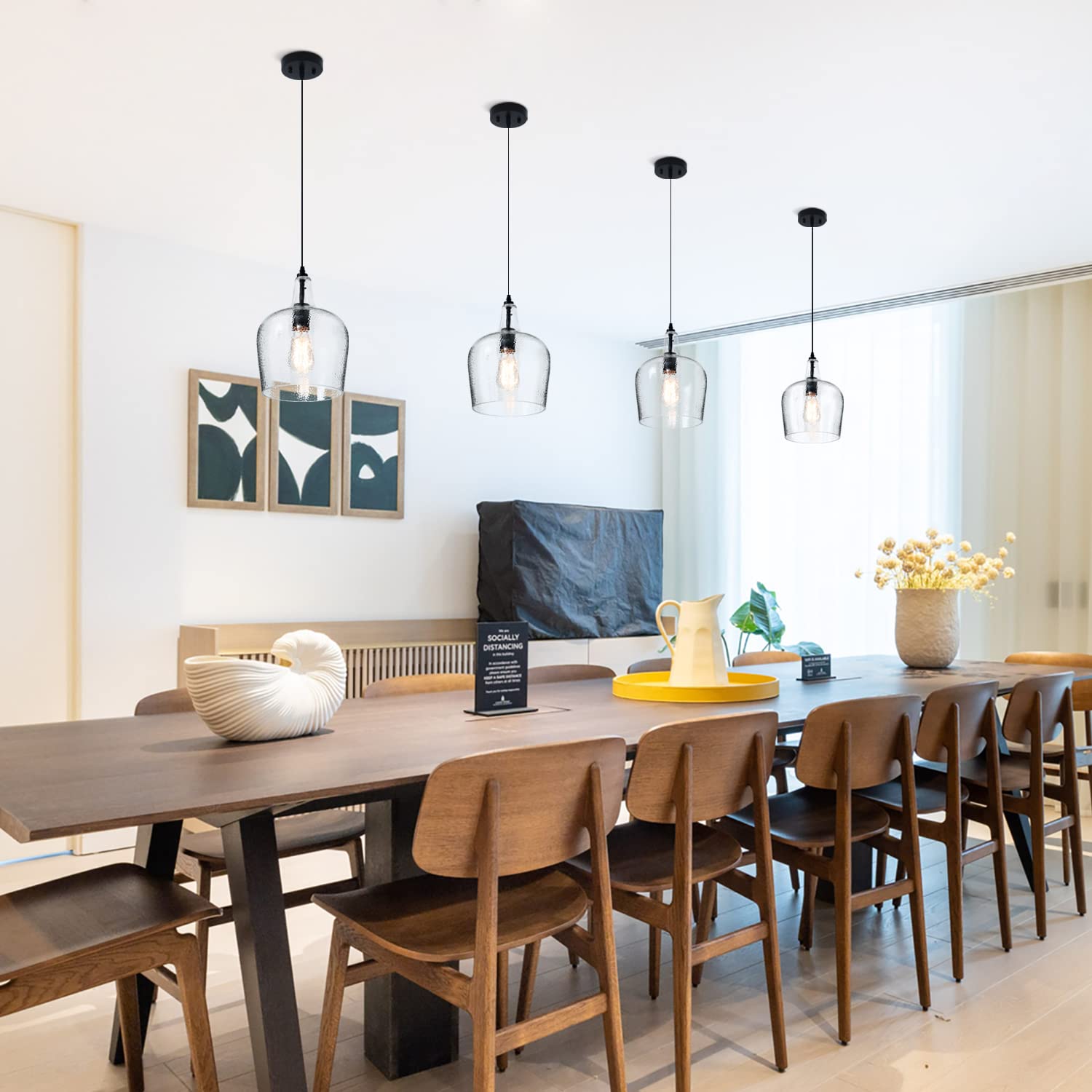 ELYCCUPA Glass Pendant Light, Modern Black Dome Fixture, 10 Inch, E26, UL Listed, Ideal for Kitchen Island & Dining Room