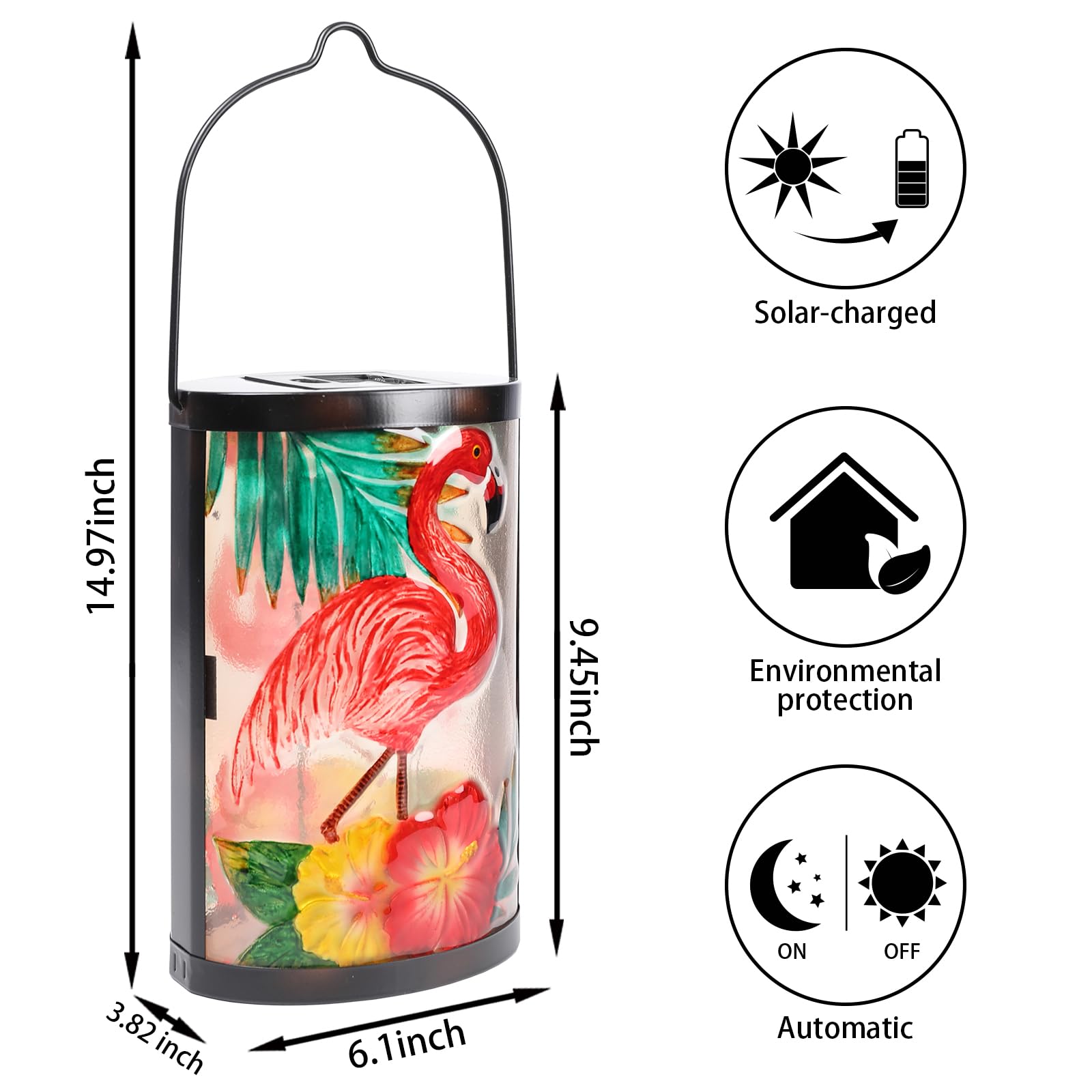MUMTOP Hanging Solar Lantern - Waterproof Glass Lamp for Outdoor Patio, Pink, Model 5840A