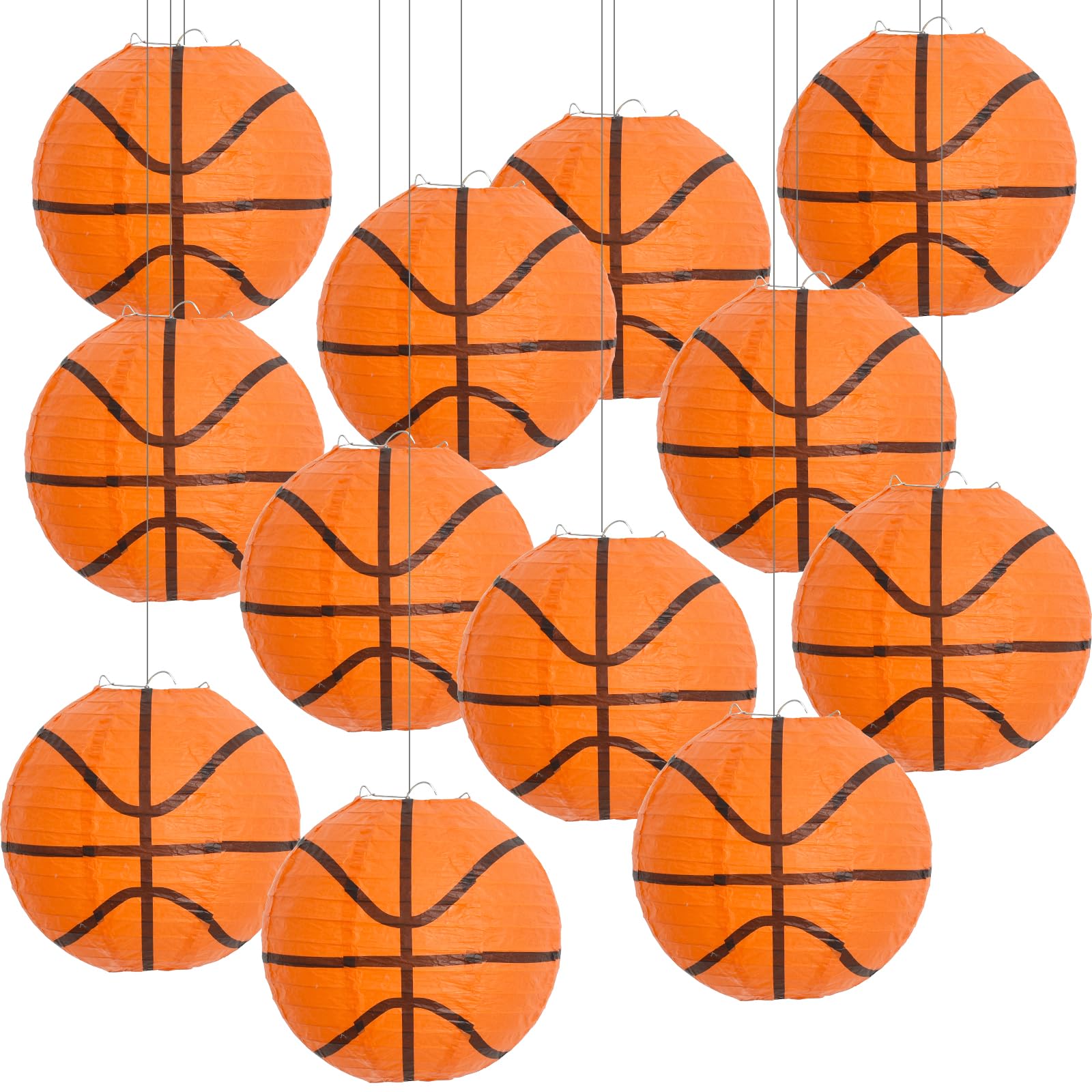 BEISHIDA 8-Inch Basketball Paper Lanterns Decorative Chinese/Japanese Hanging Round Paper Lanterns Lamp for sports party  Sport Themed Birthday Bar Basketball Game Party Decoration (12 Packs)