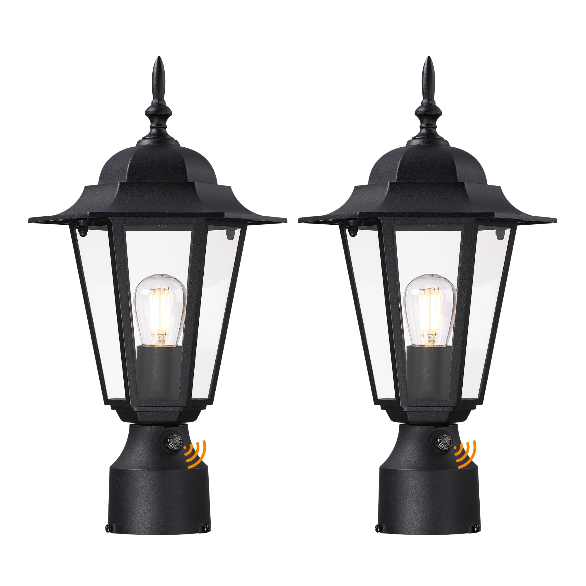 GRUENLICH Dusk to Dawn Outdoor Post Lights, Modern Black Exterior Lamp Post Light Fixture, Anti-Rust Aluminum Pole Lantern for G