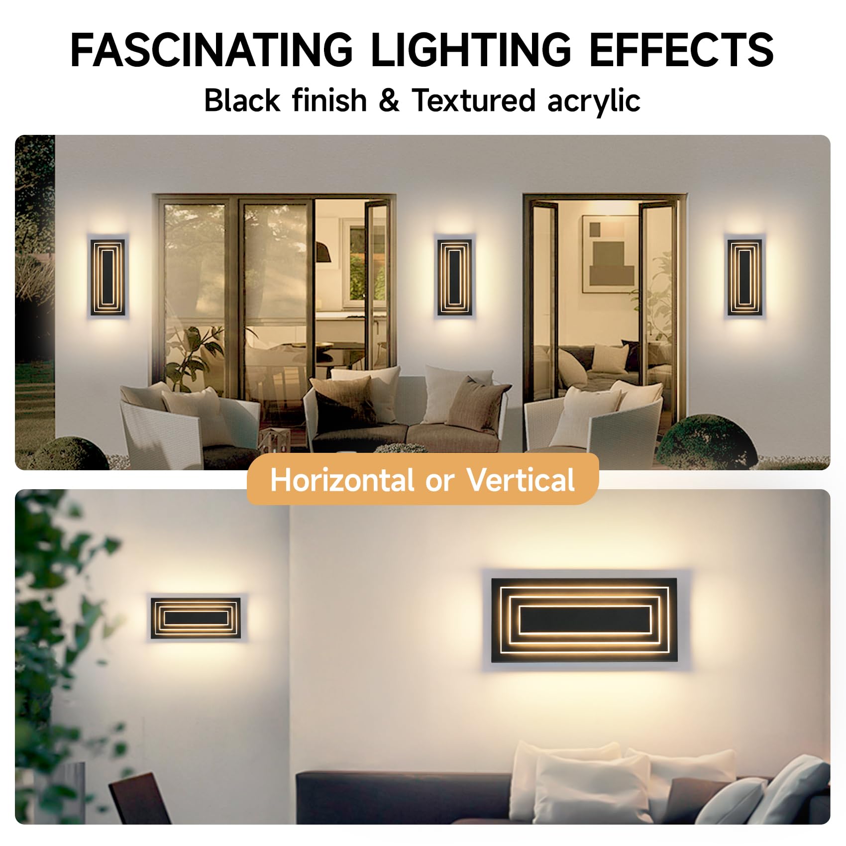 ZSMAIKU 3-Tier LED Outdoor Wall Light Sconce, 15.7 in, Black, Waterproof, 2 Pack, Model MK-108-400WHH-3C-