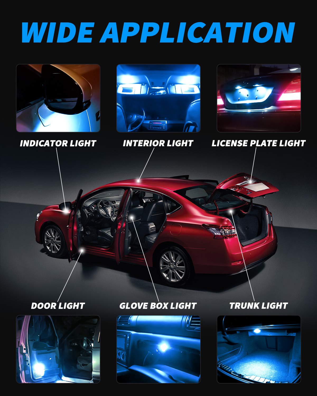 Yorkim T10 LED Bulbs, Ice Blue, Super Bright 5th Gen, 168 for Car Interior Dome, Pack of 10, Model 3071