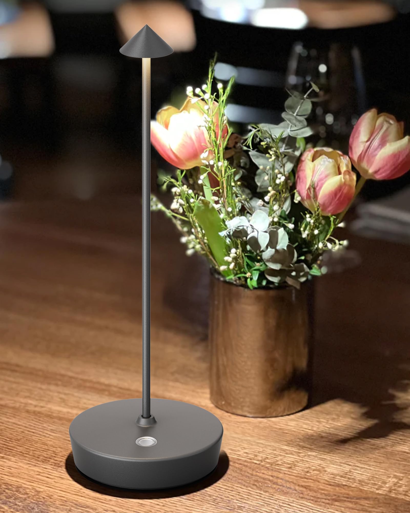 SHANGCAI Cordless Table Lamps LED, Rechargeable 6000mAh, Waterproof, Touch Dimmable, Set of 2, Grey