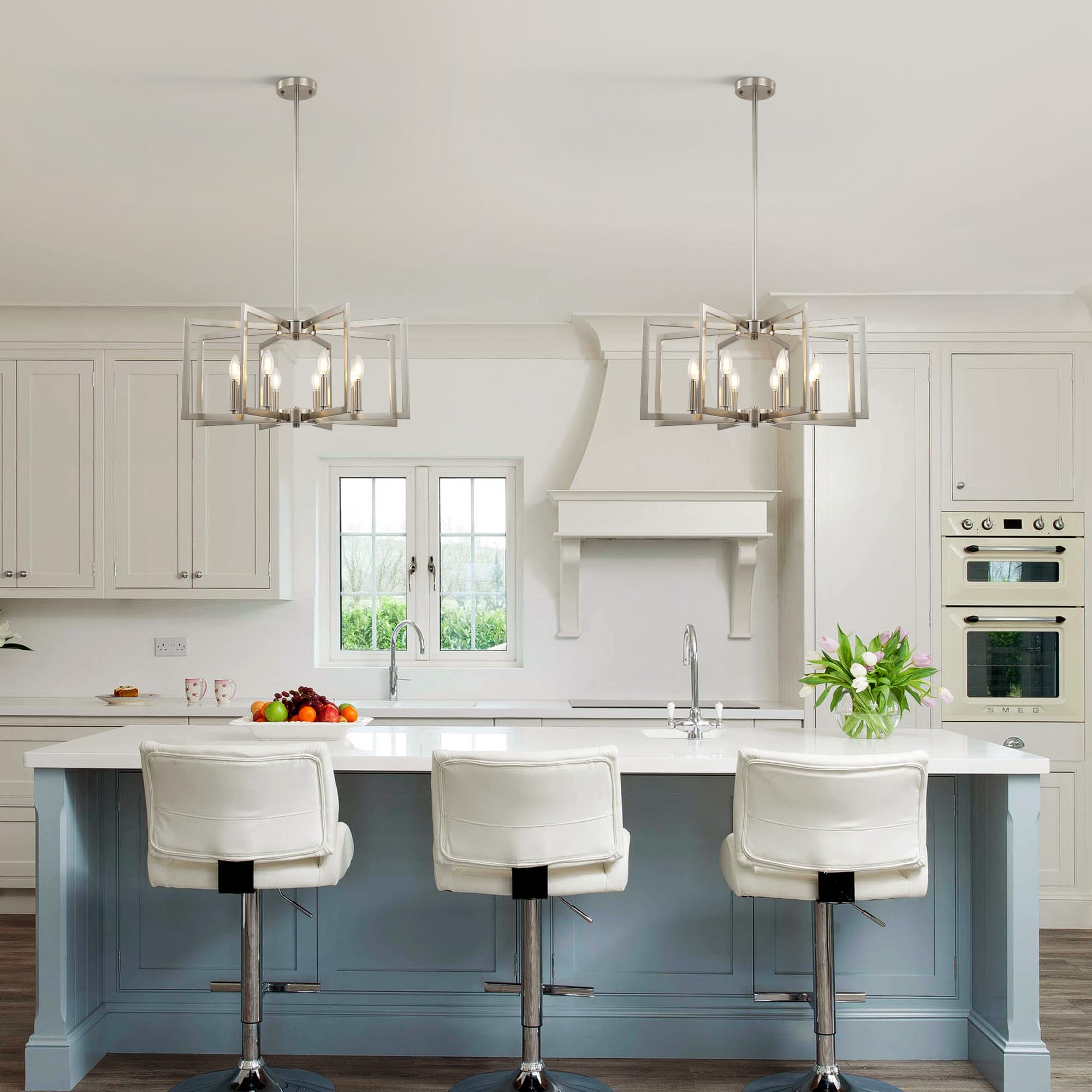 Klgxnrd 8-Light Modern Farmhouse Brushed Nickel Chandeliers For Dining Room, Large Industrial Kitchen Table Chandelier, Metal Ge