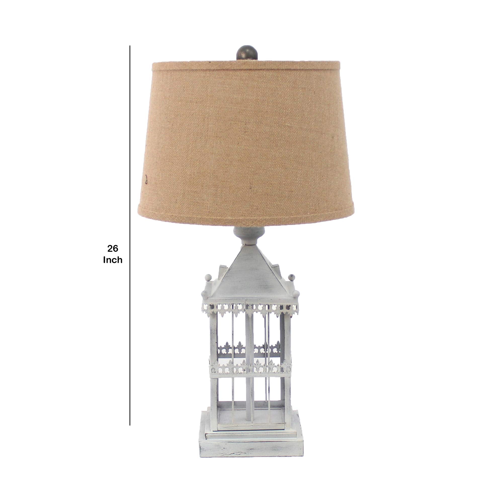 Benzara Metal Table Lamp with Fabric Shade, Beige and Gray, Model BM217245