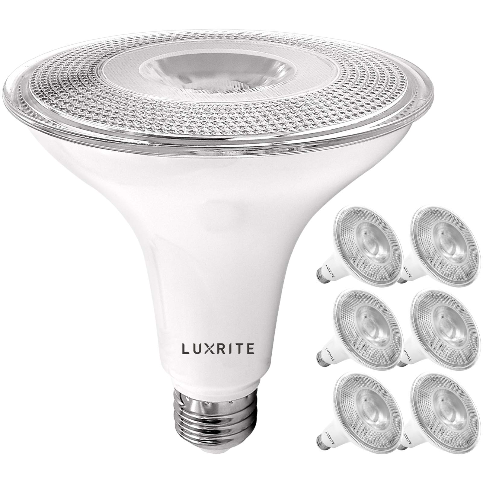 LUXRITE PAR38 LED Outdoor Flood Light Bulbs, 120W Equivalent, 1250 Lumens, 15W Dimmable, 6 Pack, 3500K Natural White