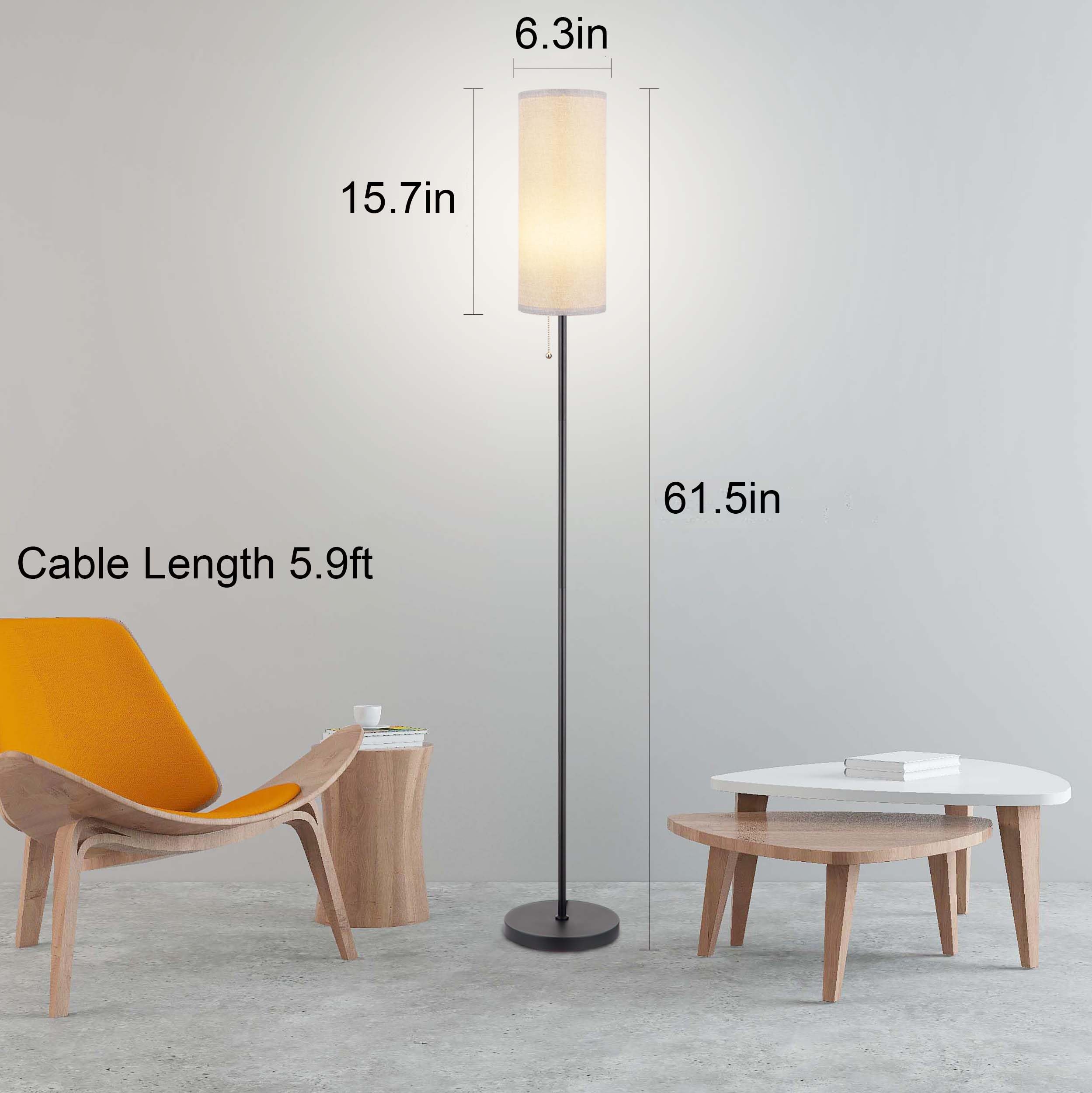 Ldeco Modern Floor Lamp for Living Room, Beige Shade, Tall Design with Chain Switch, LED Bulb Included, Model KL18XX8.WH