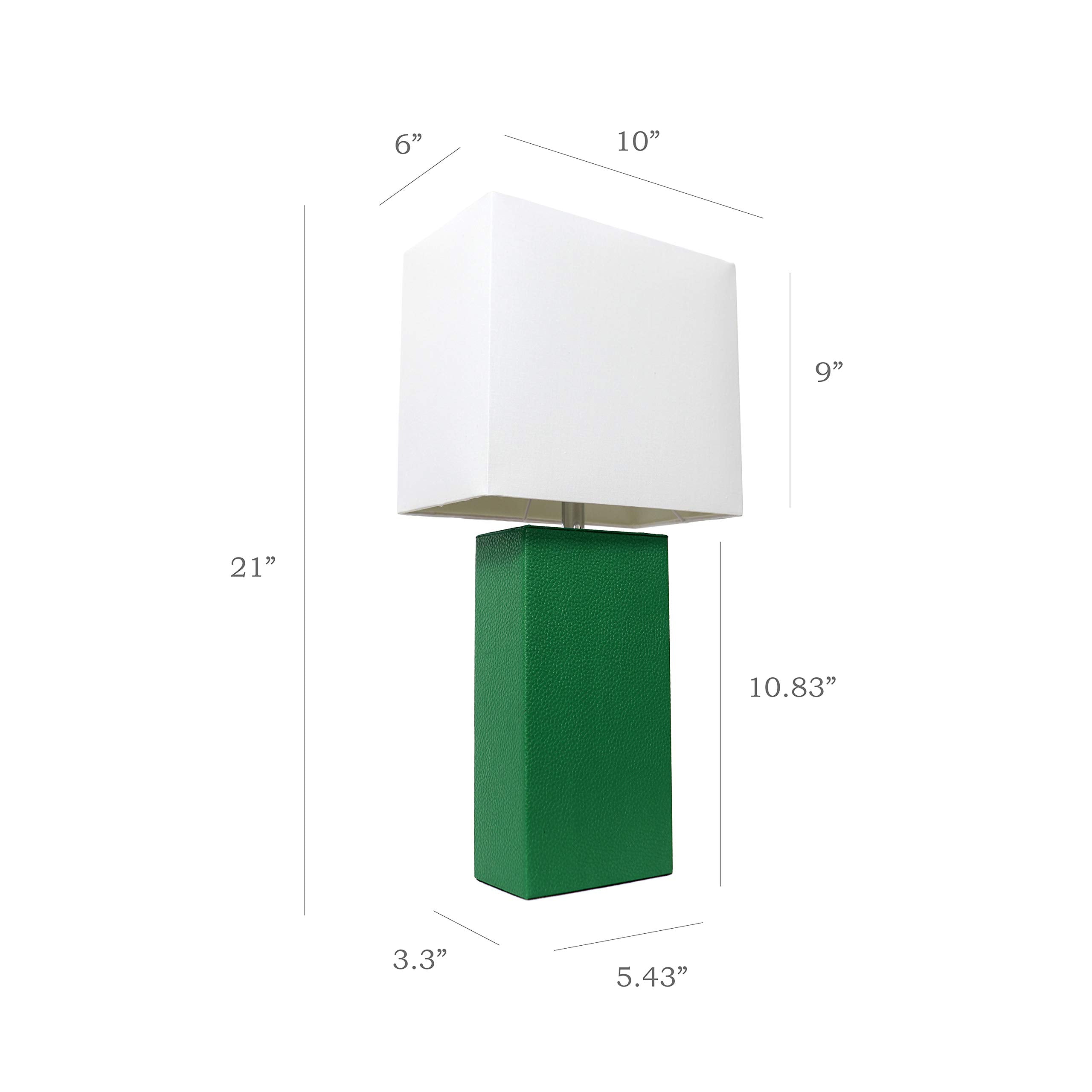 Elegant Designs Lt1025-Grn Modern Genuine Leather Table Lamp With White Fabric Shade, Green (Pack Of 1)