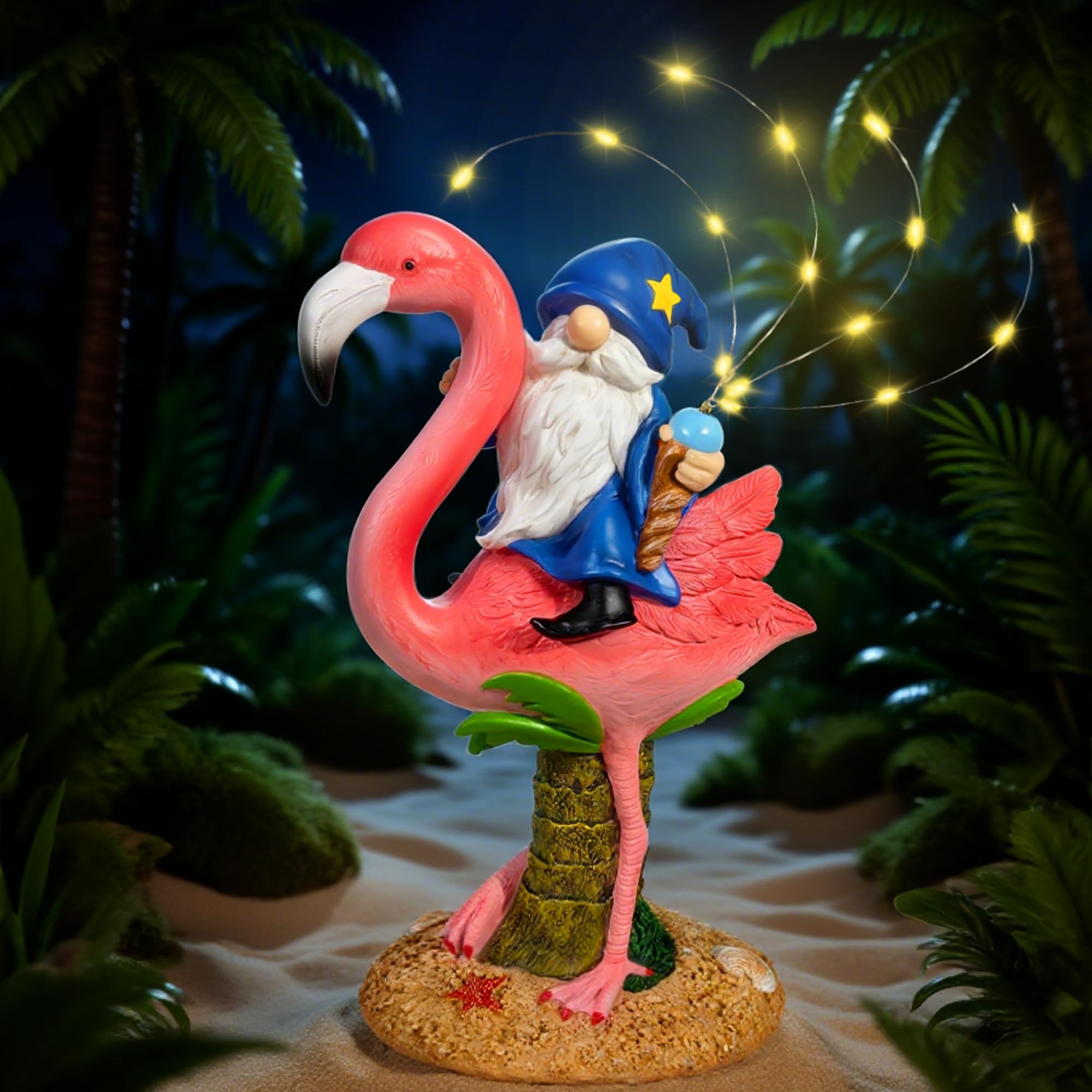 Funny Flamingo Gnome Solar Garden Statue with LED Light - Outdoor Yard Lawn Patio Decor - Great Birthday Housewarming Gift for W