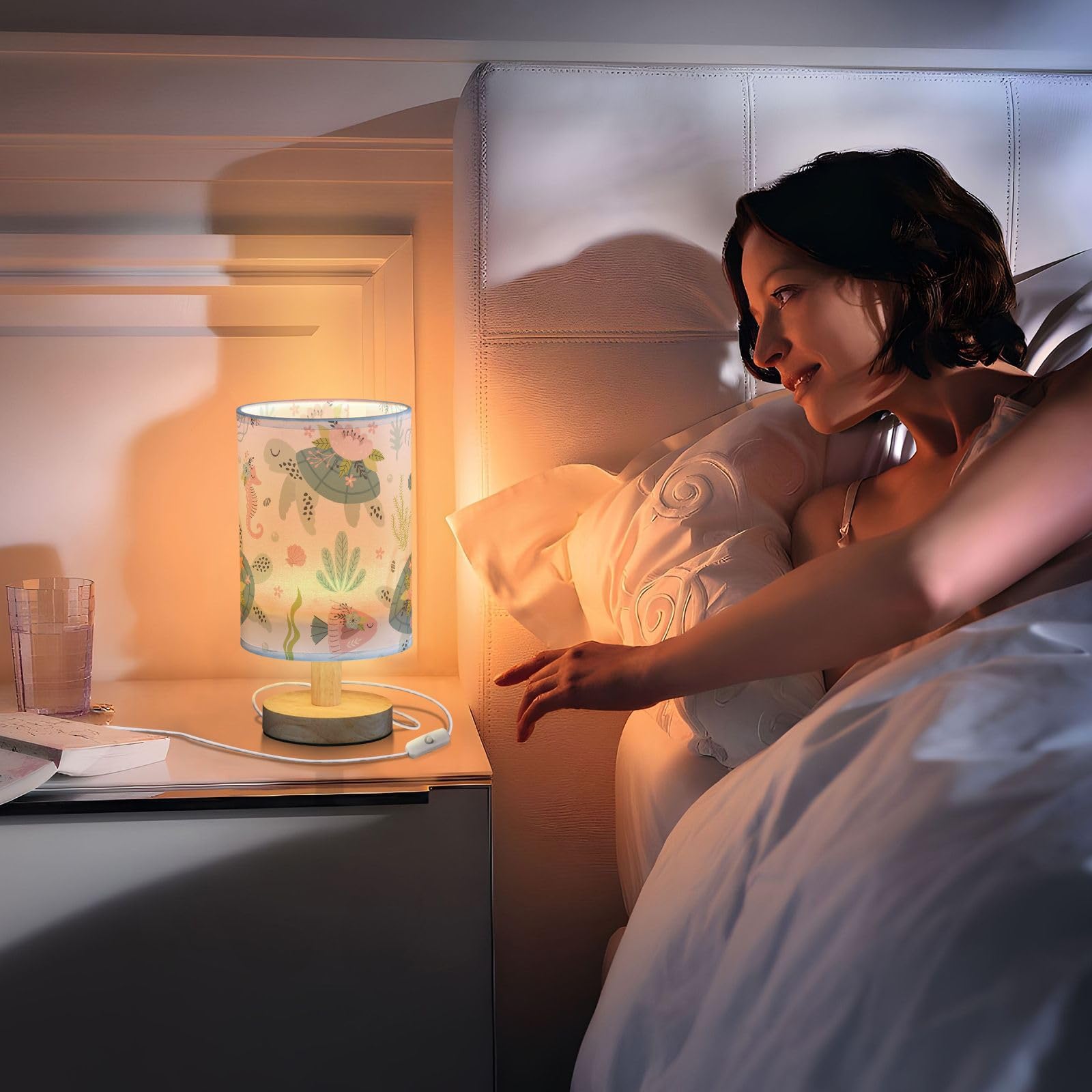 Oarencol Bedside Table Lamp - Turtle Sea House Design, 5.12x9.7in, Multi Color, Ideal for Bedroom, Living Room, Nursery, Office Decor