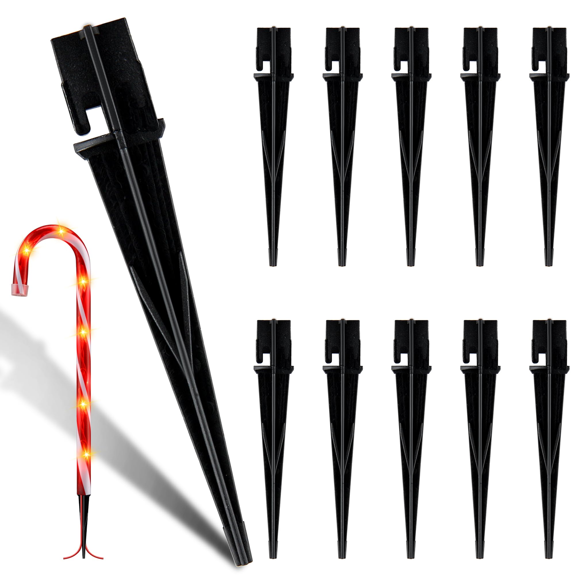 10PCS Plastic Ground Spikes, Replacement Stakes for Candy Cane Lights, Maintain Candy Cane Pathway Lights, 0.68 * 5 Inch Markers
