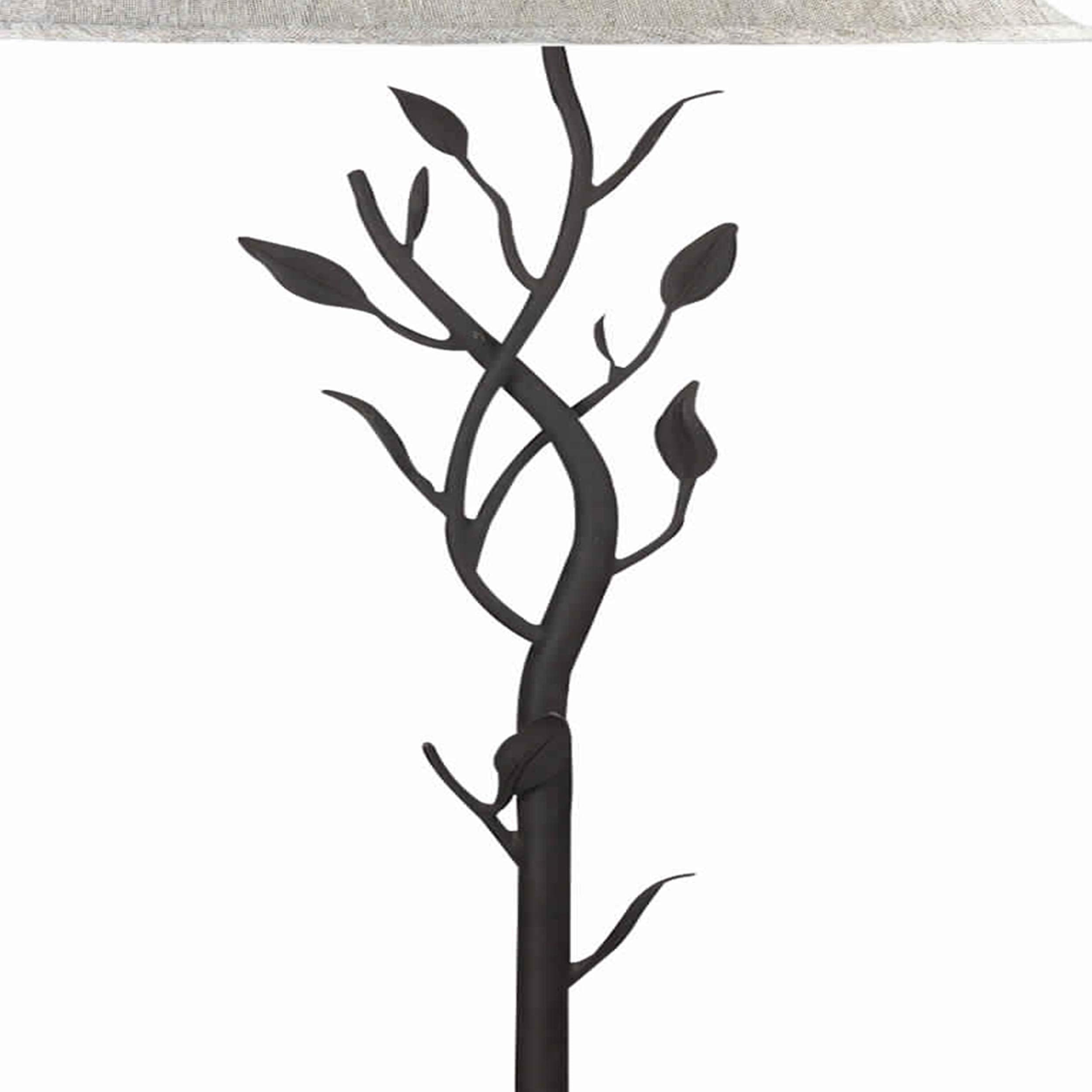 Metal Floor Lamp With Leaf Accent Body And Fabric Bell Shade
