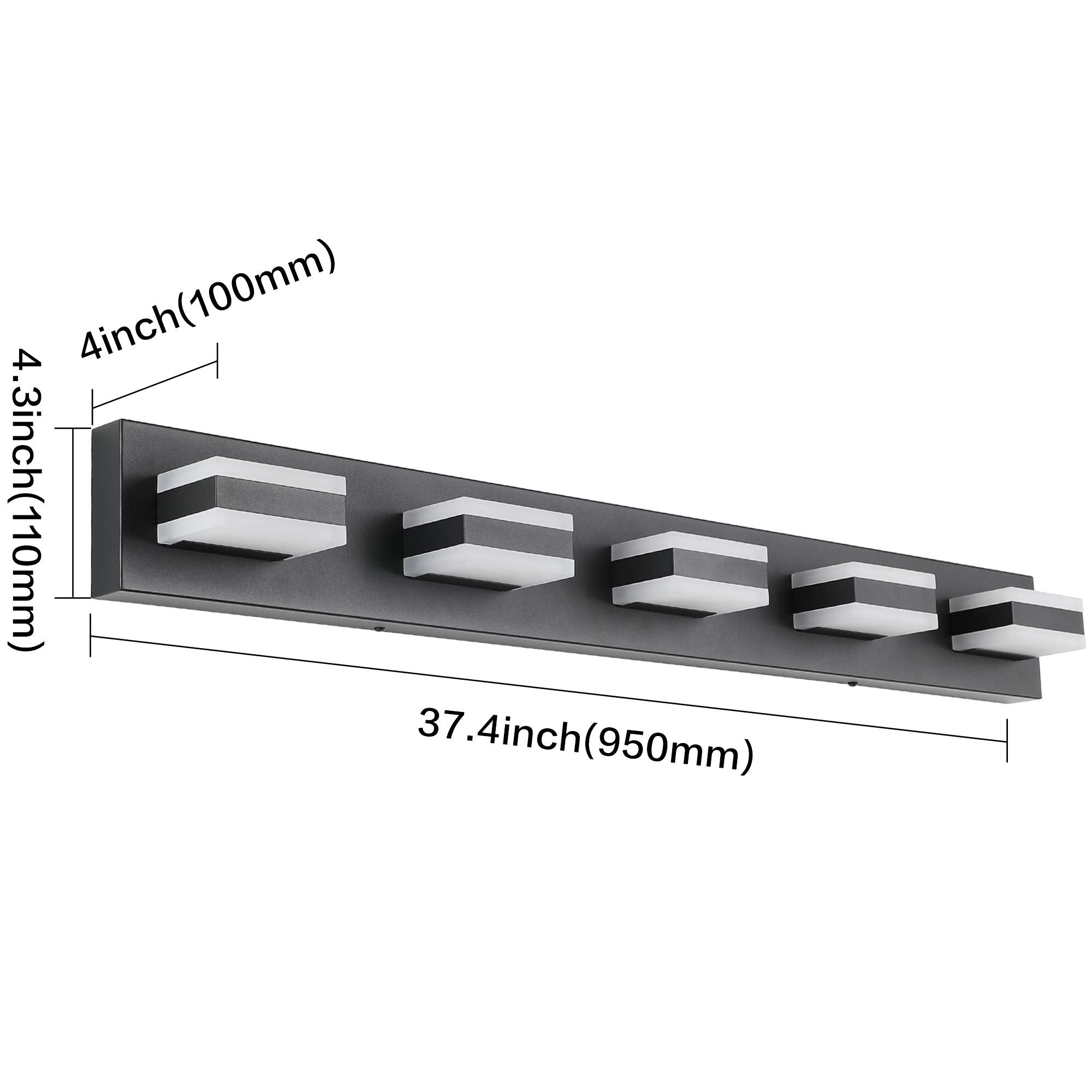 SOLFART Dimmable LED Bathroom Vanity Lights 5 Lights Matt Black Acrylic S8568