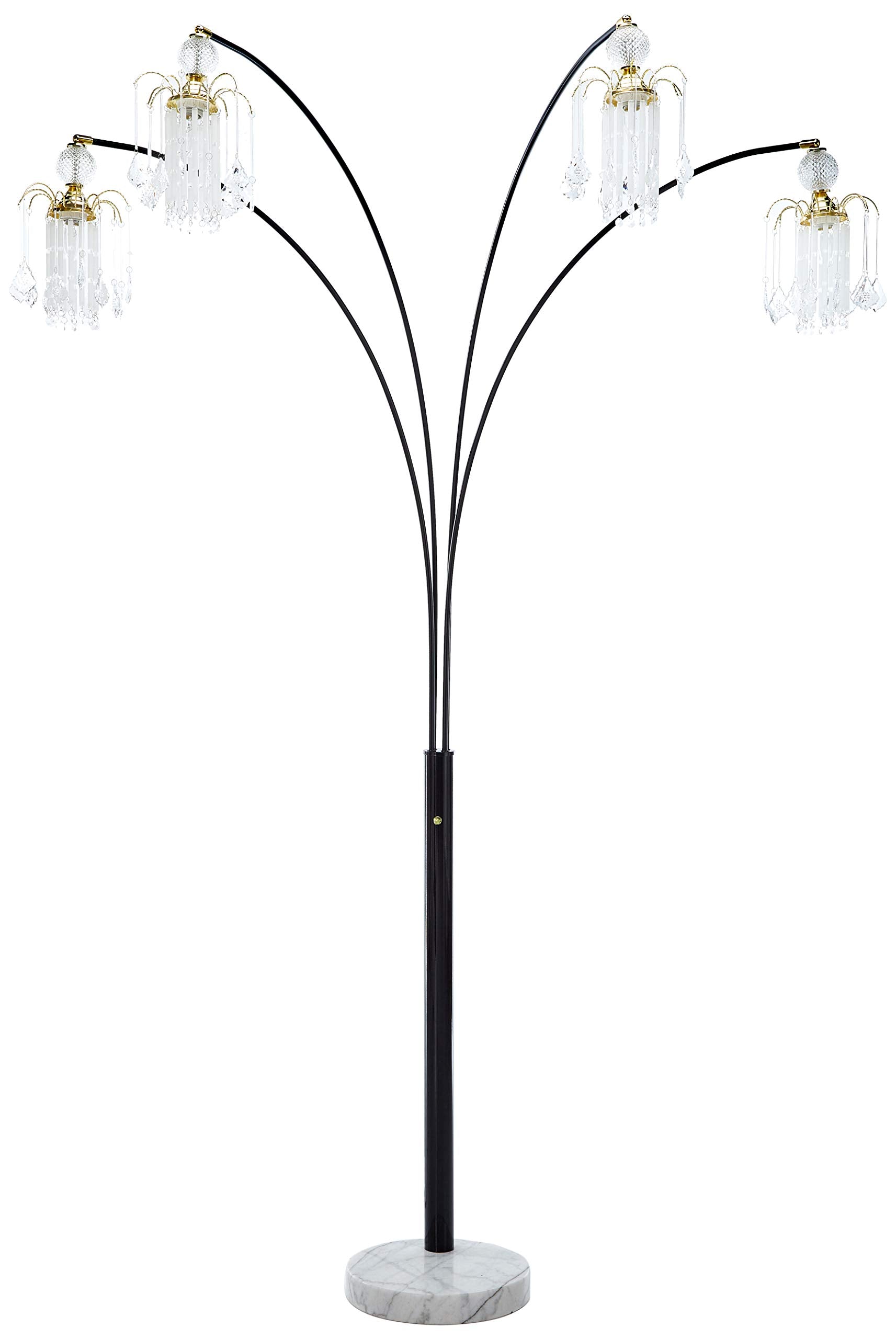 Coaster Home Furnishings 4-Light Arc Tree Floor Lamp, Black Metal Frame, Crystal Glass Heads, 91-Inch, Marble Base, Model 1771N