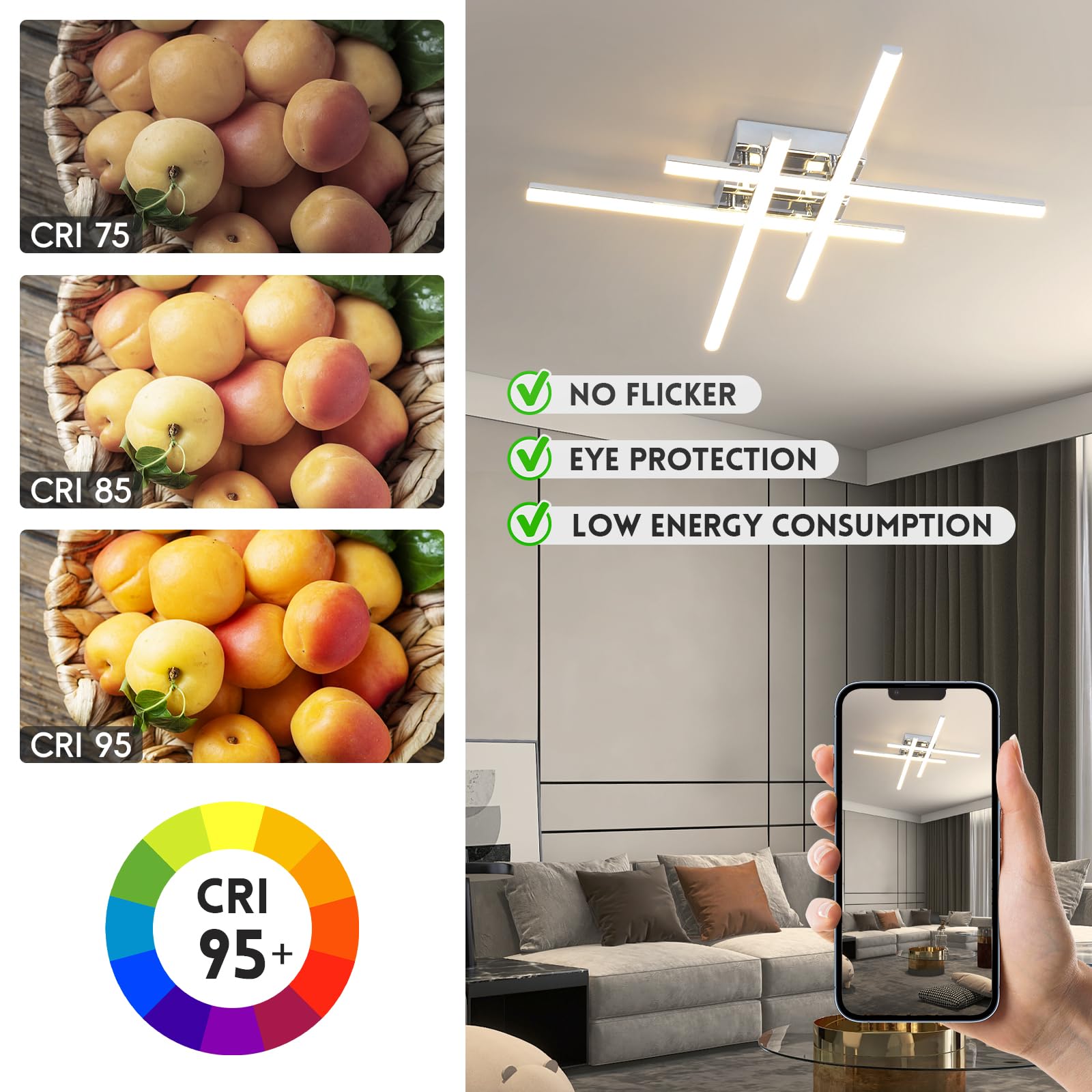 Caneoe Modern Led Ceiling Light Fixture 38W Dimmable Flush Mount Ceiling Light With Remote Sliver Close To Ceiling Lamp For Bedr