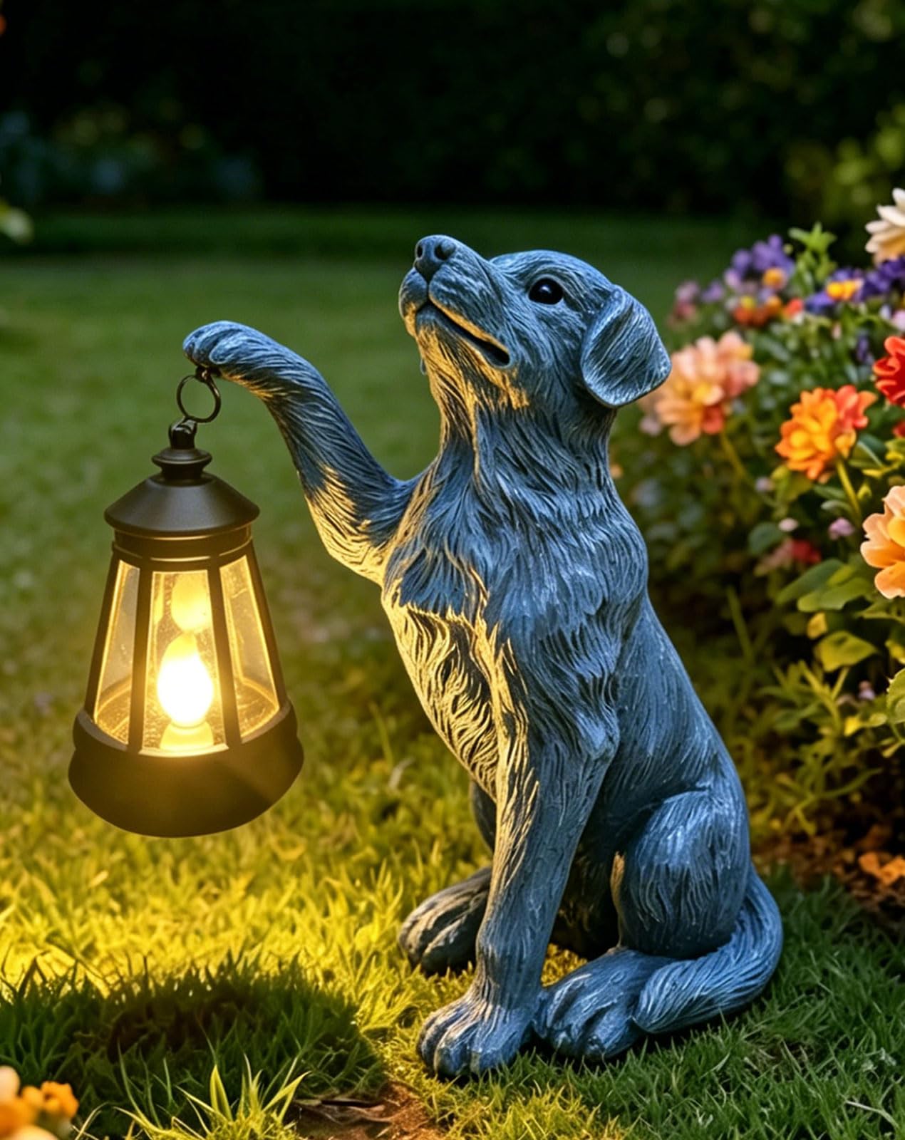 YODY Garden Statues Outdoor Garden Decor: Dog Statue with Solar Lantern for Yard Art Lawn Ornaments Porch Patio Balcony Home Hou