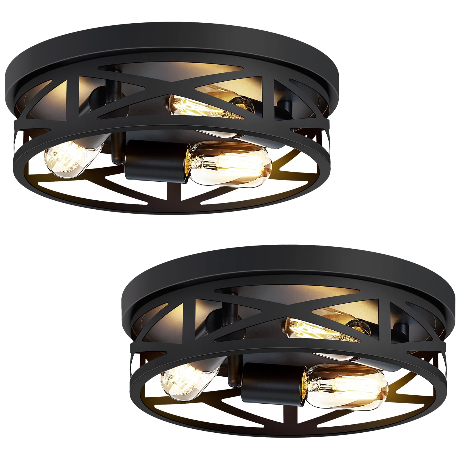 ZHU YAN 2 Pack Flush Mount Ceiling Light Fixture,3-Light Hallway Light Fixtures Ceiling,Black Ceiling Light Fixture,13 inch Ligh