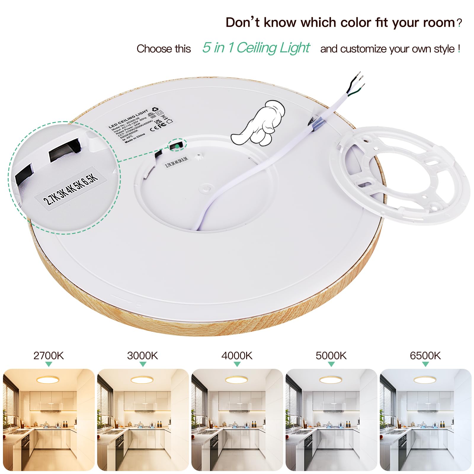 Brightever 2 Pack Led Flush Mount Ceiling Light Fixture, 12 Inch 24W, Super Slim 0.67 Inch 3200Lm Led Ceiling Lights Wooden Colo