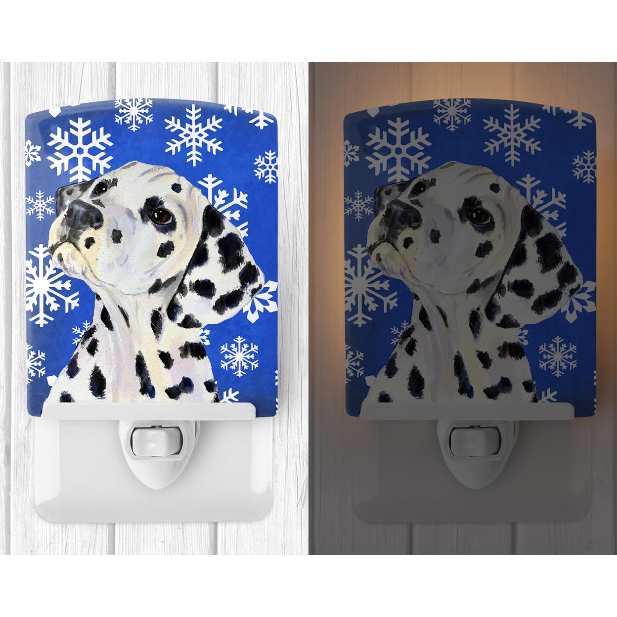 Carolines Treasures Ceramic Night Light, Dalmatian Winter Snowflakes, UL-Certified, 6x4x3in, Multicolor, Model SS4630CNL