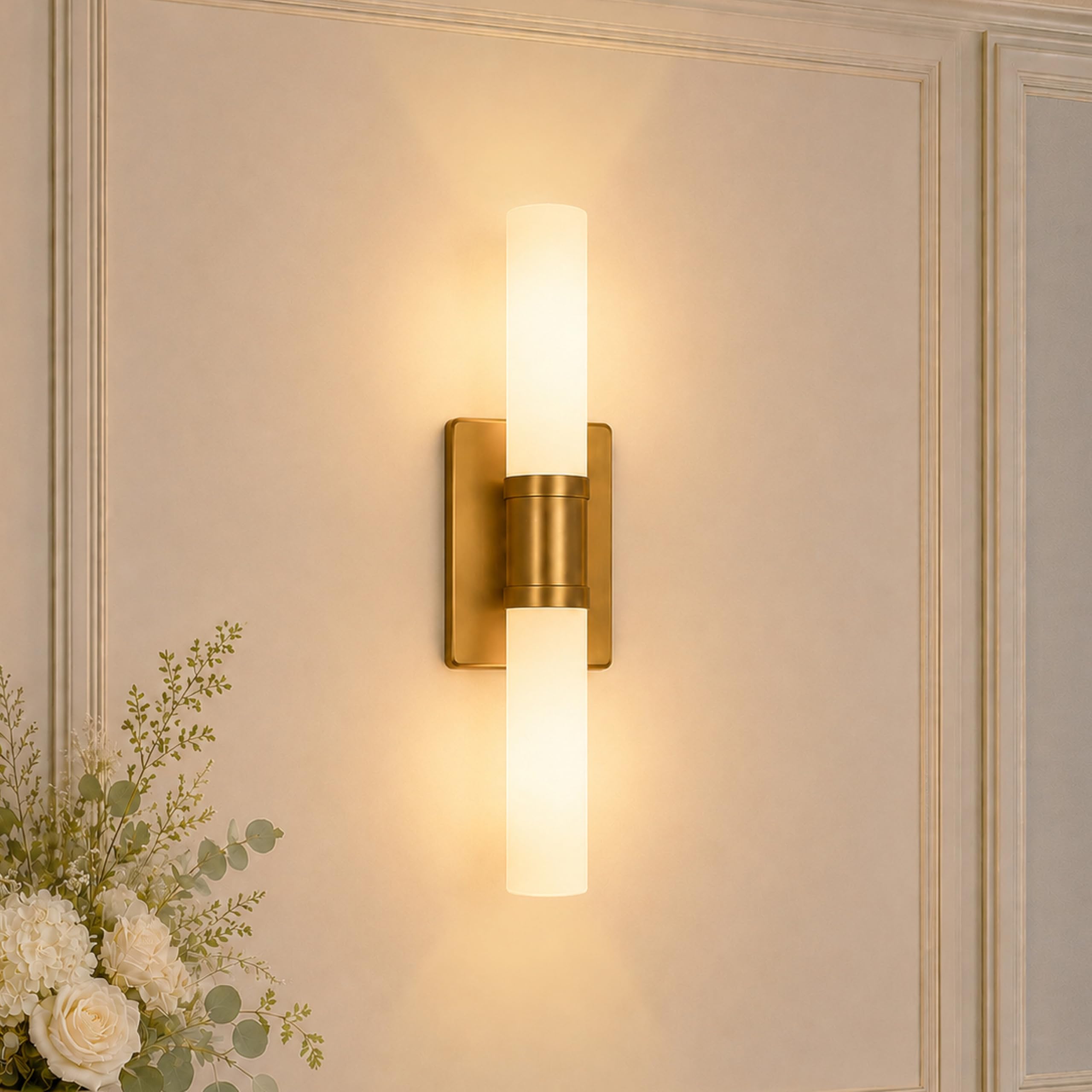 Generation Lighting 4565002CF-848 Keaton 2-Light Bathroom Vanity Light in Satin Brass with Clear Fluted Glass for Bathroom Light