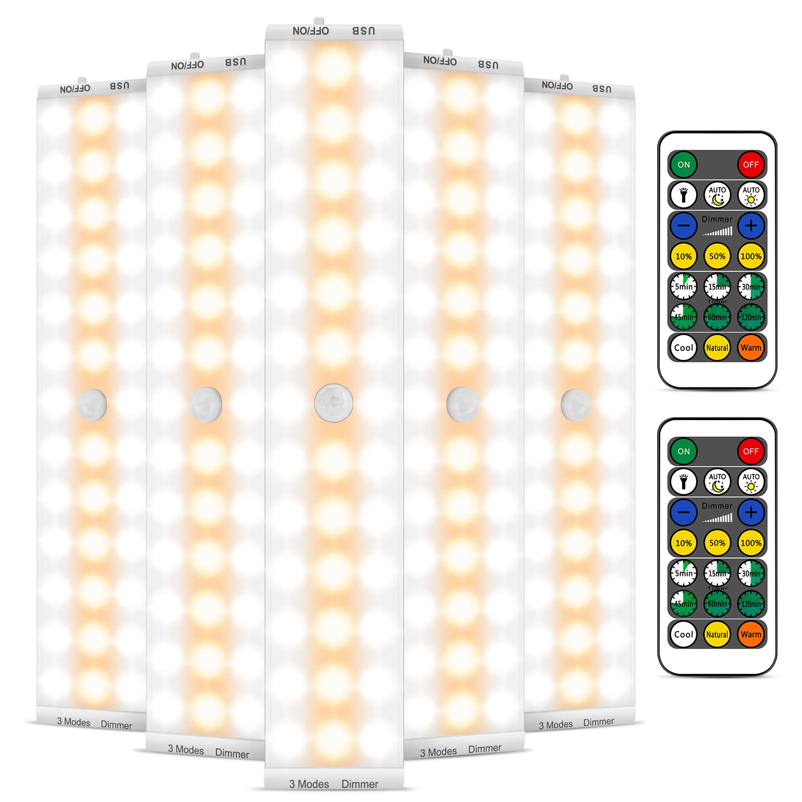 Alivation LED Closet Lights, Battery Operated with Remote, 1500mAh Rechargeable, Dimmable, 5 Pack, Cool/Natural/Warm White