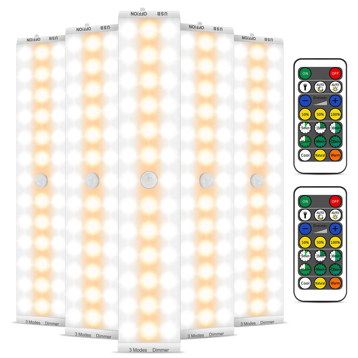 Alivation 38 Led Closet Lights, Under Cabinet Lighting Battery Operated Lights With Remote Wireless, 1500Mah Battery Powered Lights, Usb Rechargeable Motion Sensor Light Indoor, Dimmable 5 Pack