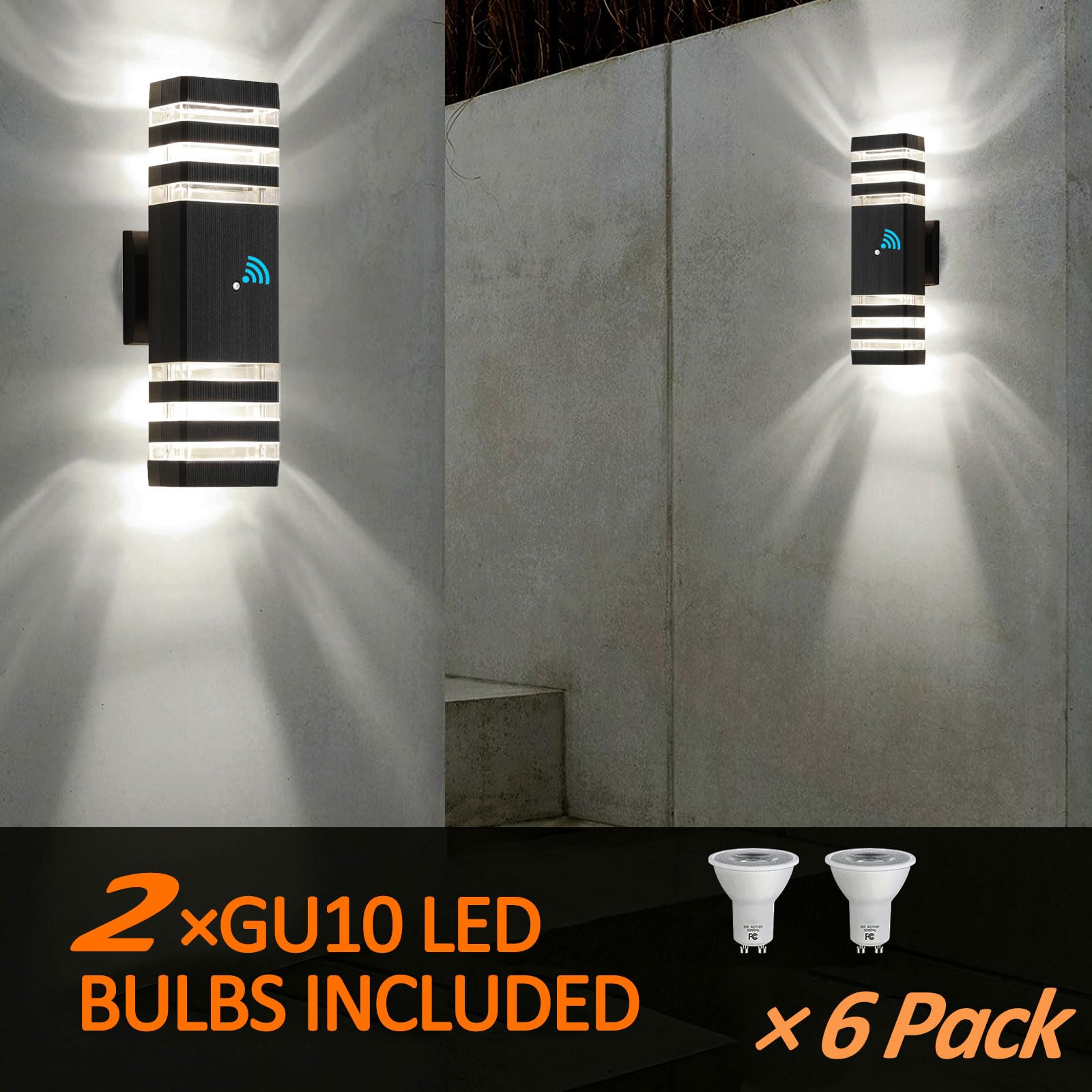 Tewei 6 Pack Outdoor Wall Lights, Ip65 Waterproof, Dusk To Dawn, 3000K Black Porch Lighting