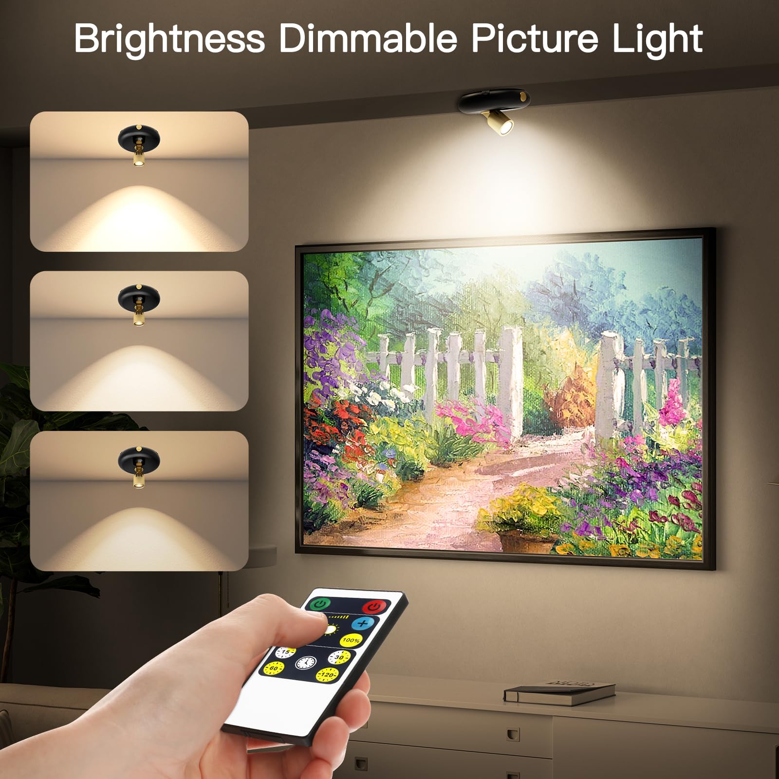 Indoor Plant Spotlight Battery Operated,Picture Light With Remote,Wall Painting Light,Wireless Uplight Dimmable Timer,Spot Light