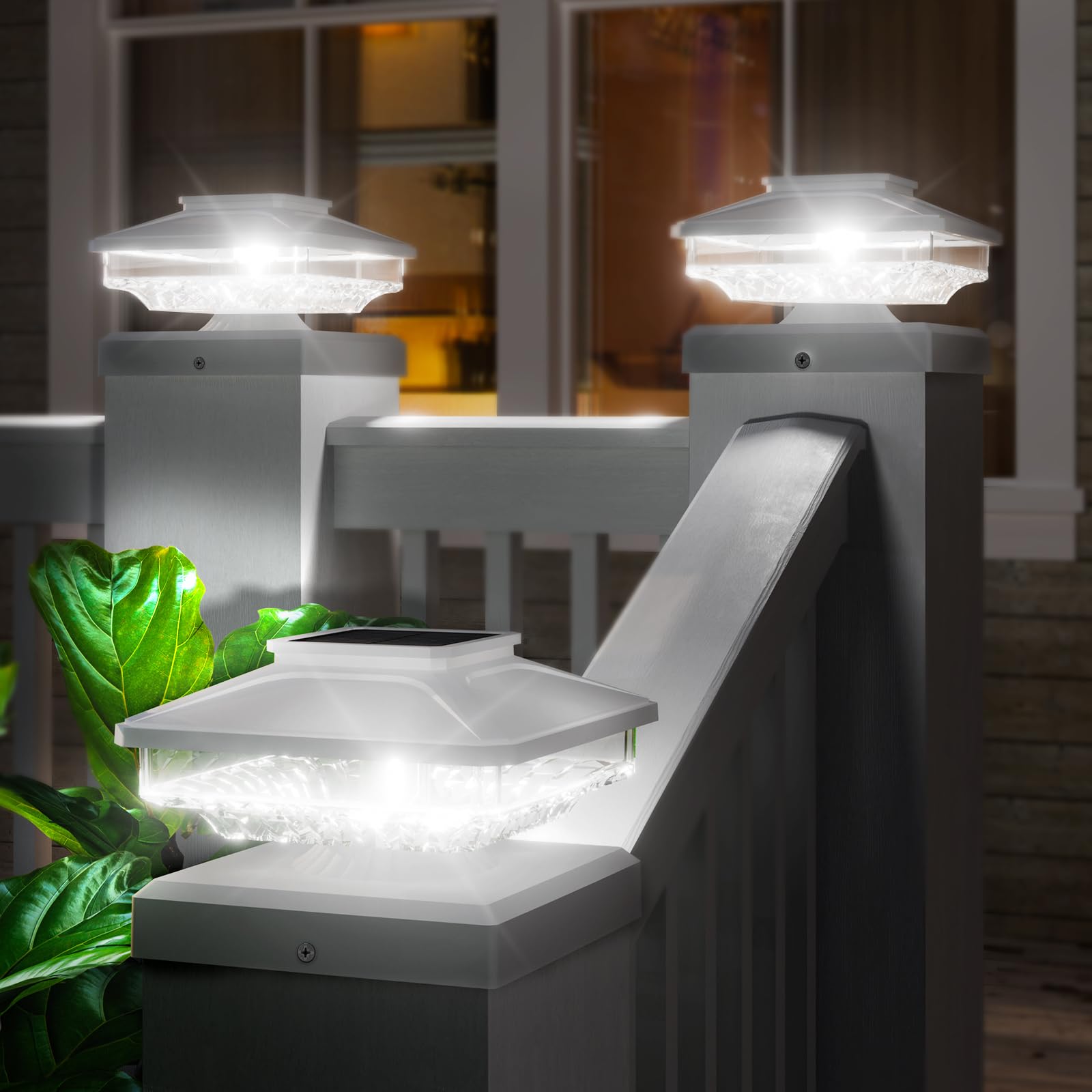 BITPOTT Bright Solar Post Cap Lights 8 Pack, 3-in-1 [4X4/5X5/6X6] Fence Post Solar Lights Waterproof IP65, 6000K Solar Post Ligh