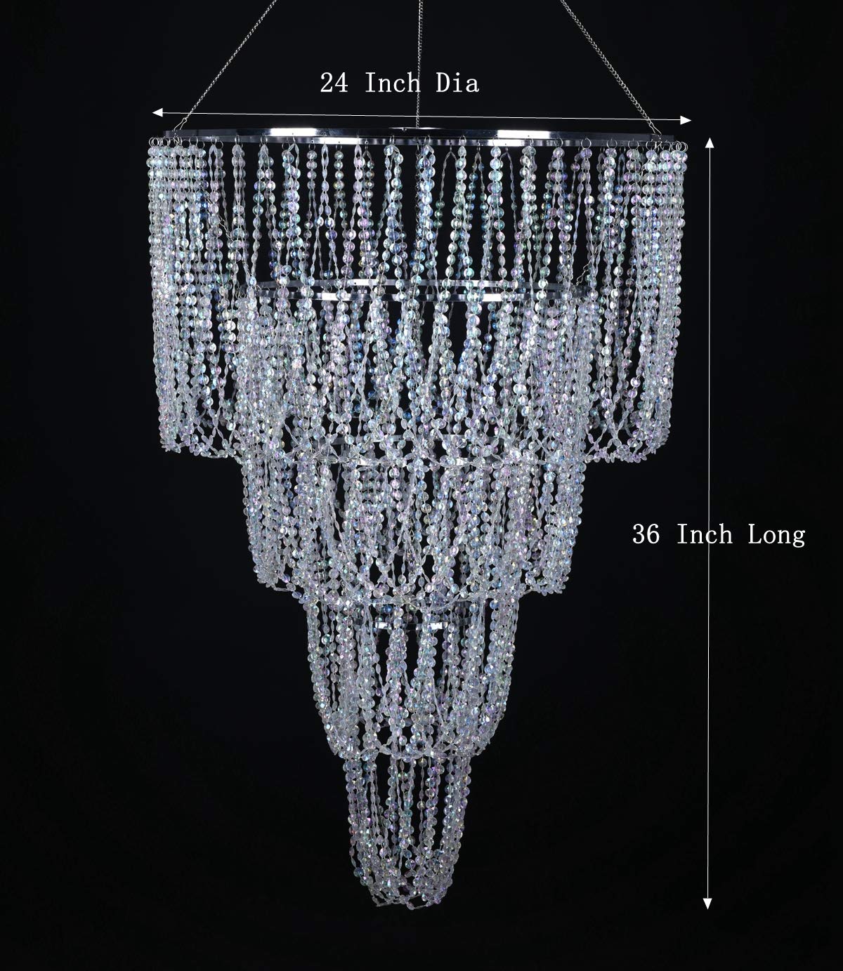 Flavorthings 4-Tier Iridescent Faux Crystal Chandelier - 24&quot; Wide, 3 Ft Long For Weddings & Events