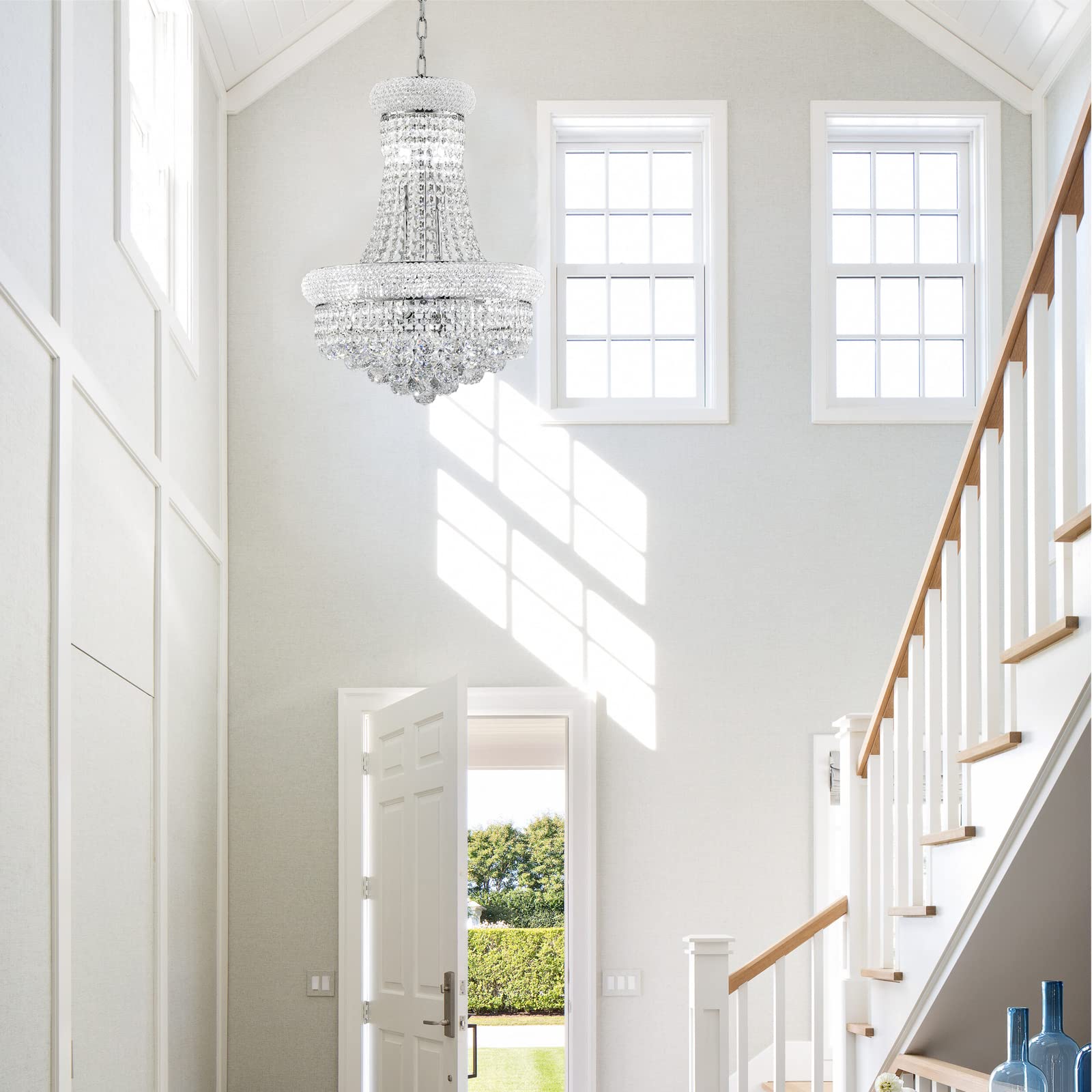 Homeooze 14 - Light Unique Empire Crystal Chandelier With Adjustable Chain For High Ceiling Foyer Entryway Living Room Dining Ro