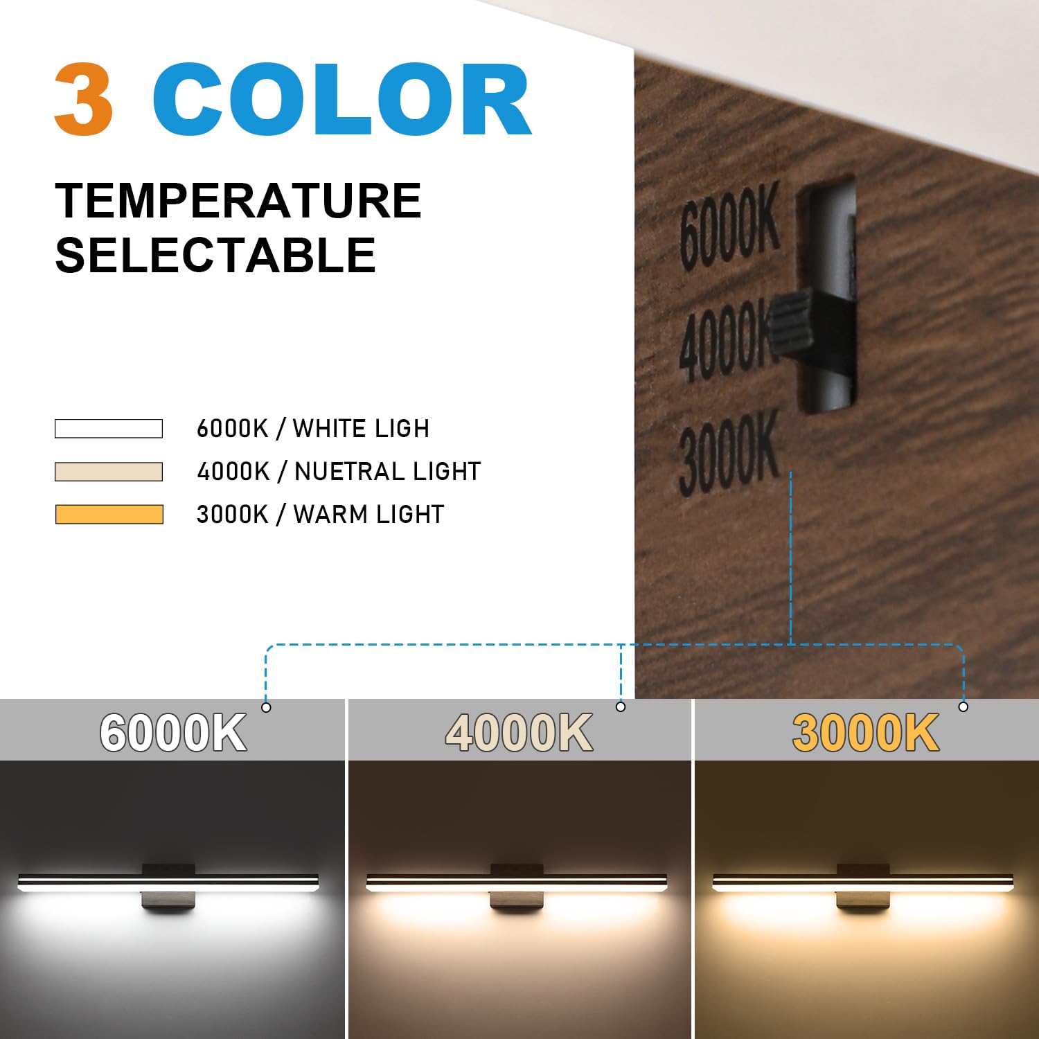SineRise LED Bathroom Vanity Light Fixture, 32-Inch, Dimmable, Brown Wood & Acrylic, Model: af7ca732