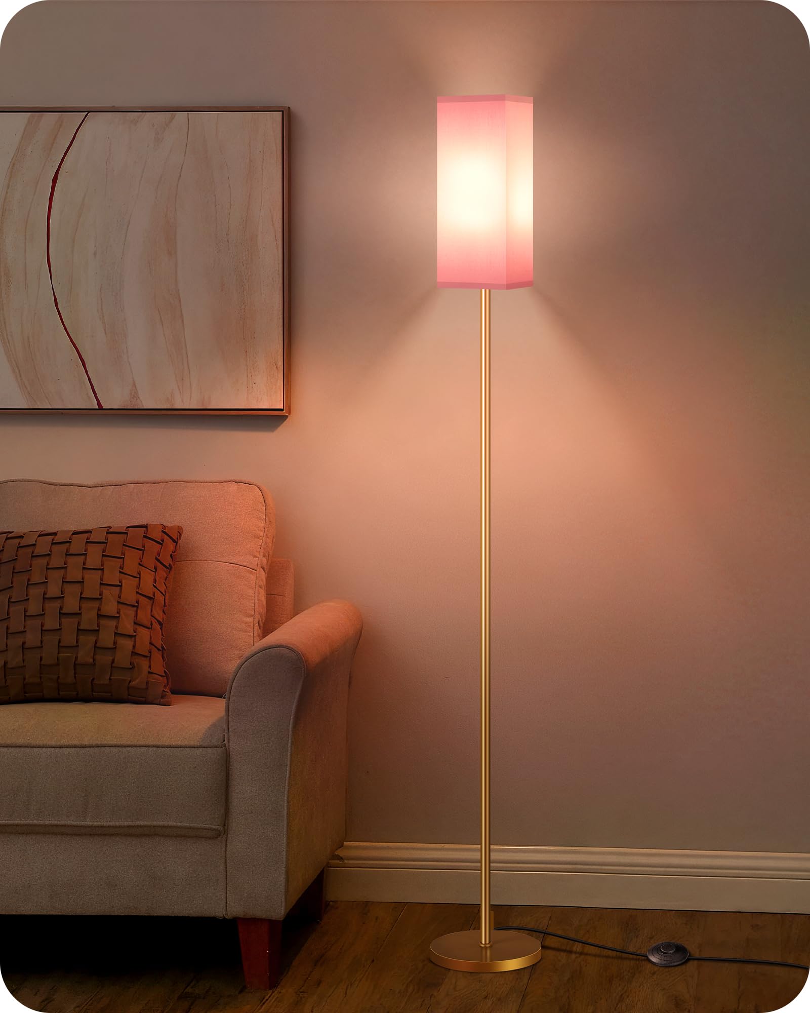 GOEBLESON Floor Lamp, Modern Standing Lamp with Foot Switch, Metal, Gold and Pink, Model DP07LD05