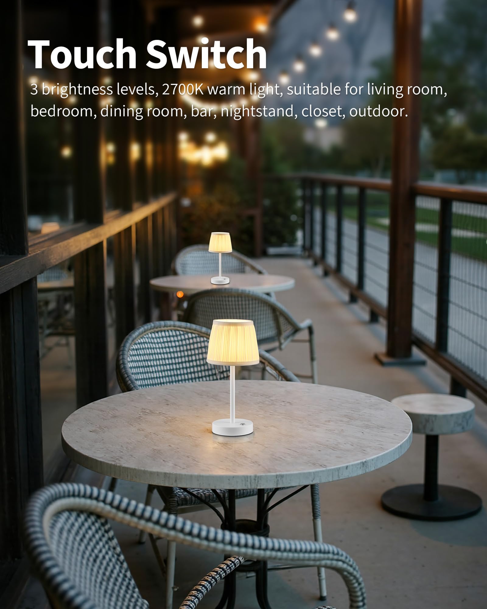 Pusu 2 Pack Cordless Led White Table Lamps  Rechargeable 4000Mah 3 Way Dimmable Bedside Small Lamp With Fabric Shade  Lighting For Bedroom  Kids Room  Bathroom  Kitchen  Decor  Gift  Night Light