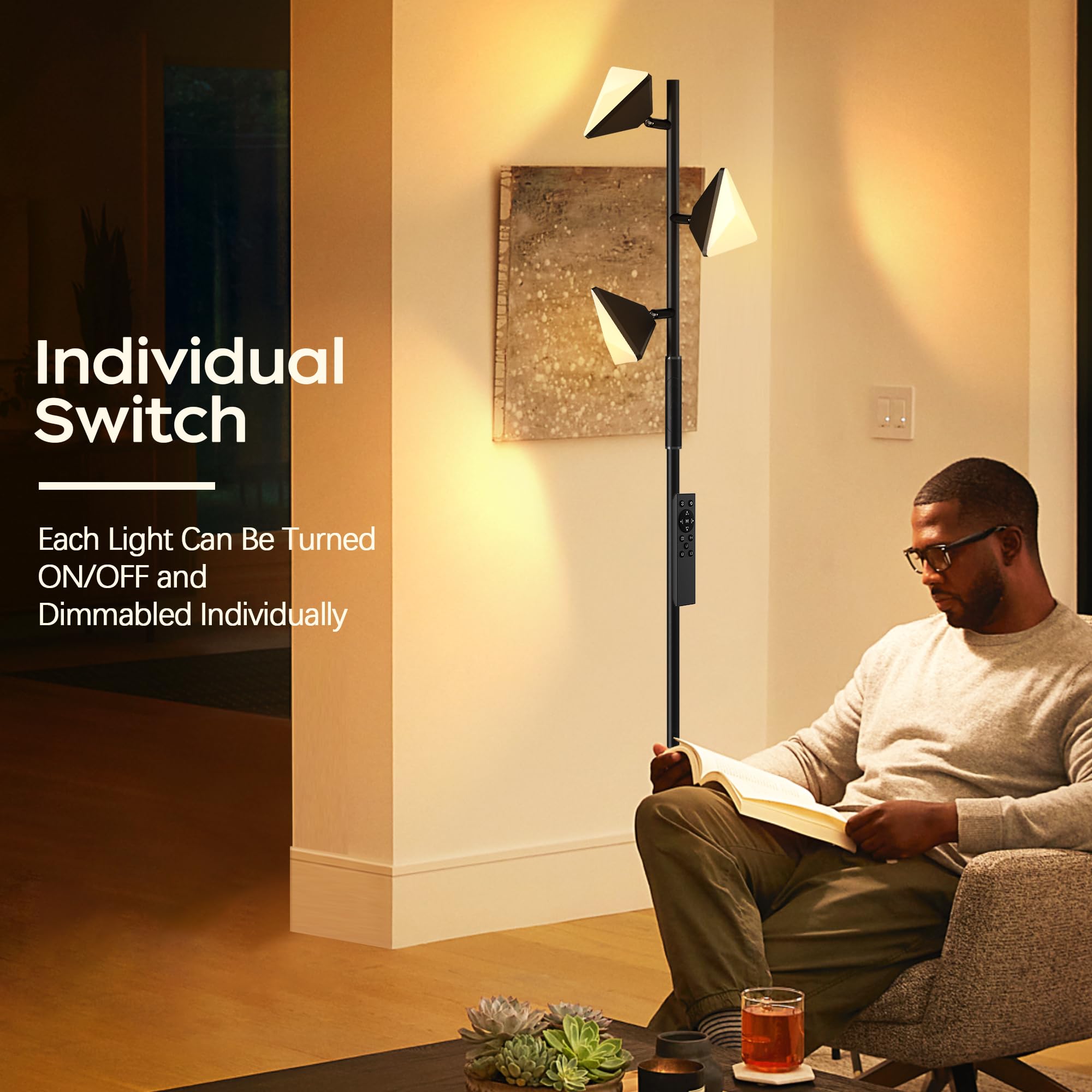 Rottogoon Led Tree Floor Lamp, 36W Dimmable Tall Standing Lamp With Remote & Touch Control, 2700K-6500K 4 Color Temperatures, 3