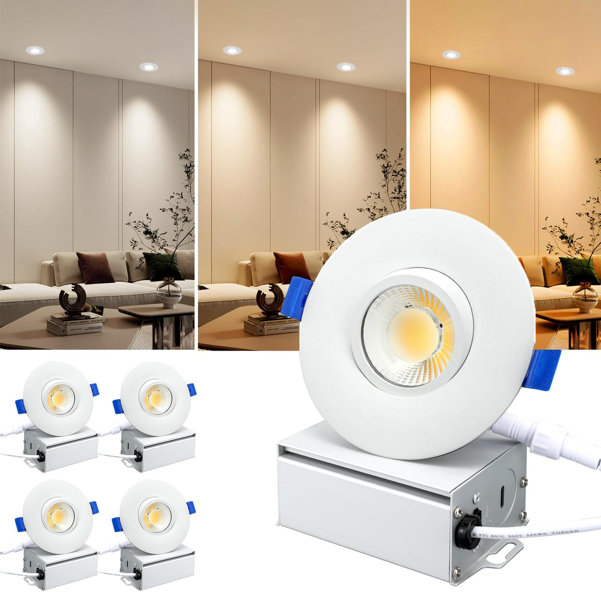 3 Recessed Led Sublimation 4 Packs 3 Inch 3Cct Gimbal Led Recessed Light With Junctio ...