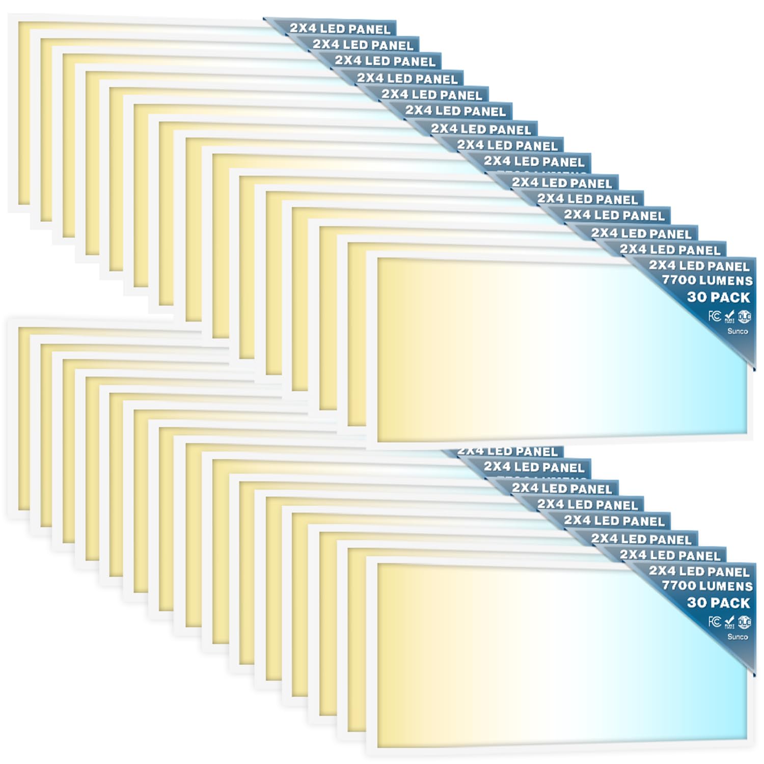 Sunco 30 Pack 2x4 LED Flat Panel Light Drop Ceiling Office Fixture, 7700 LM, Selectable Features, 40W/50W/60W, 4000K/5000K/6000K