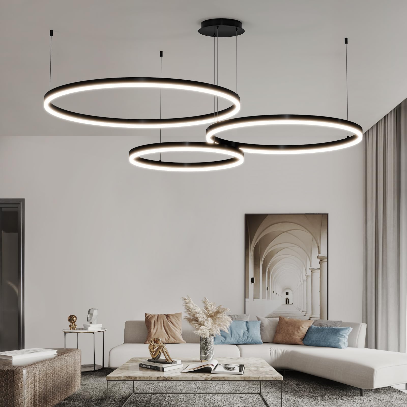 Mikeru Modern LED Chandelier Light, 3000K-6500K Adjustable, Aluminum, 15.7*23.6*31.5IN, A-Black, Model 