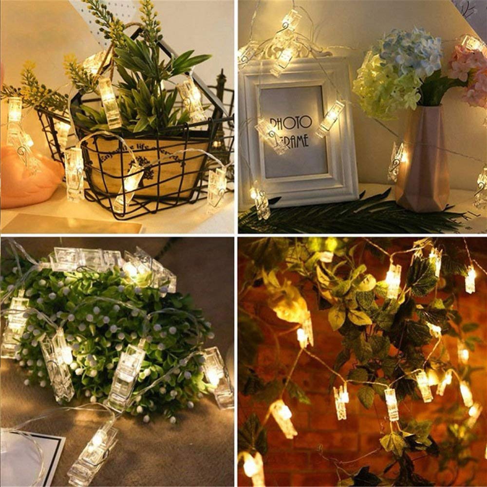 Dopheuor Photo Clip String Lights Led Fairy Clip String Lights Hanging Photo Pictures Battery Operated For Gifts Patio Christmas Bedroom Wedding Birthday Party Halloween Festival Decor (No Battery)